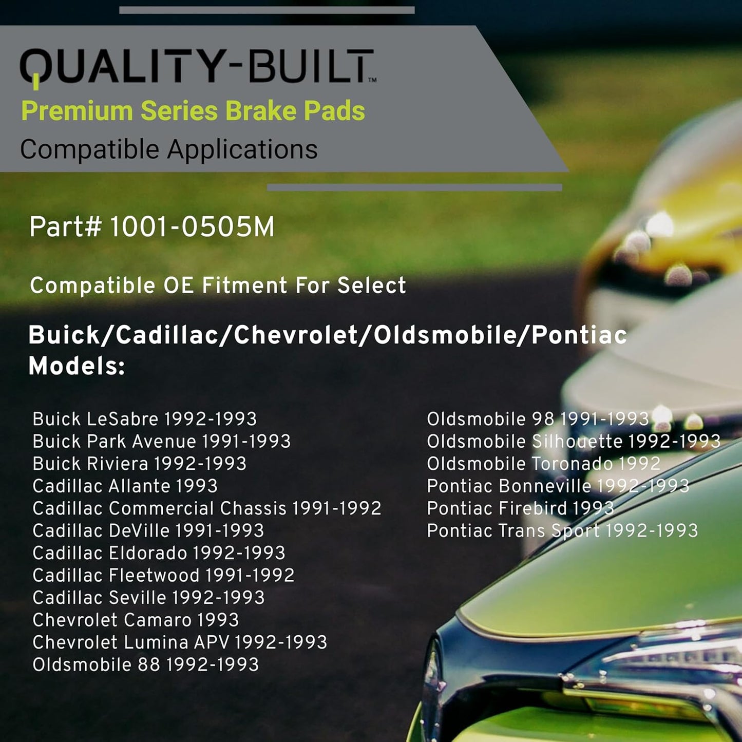 Premium Semi-Metallic Front Brake Pads (1001-0505M) Compatible with 1991-1993 Buick/Cadillac/Chevrolet/Oldsmobile/Pontiac (Allante/Bonneville/Camaro/DeVille/Eldorado/Firebird/Fleetwood)