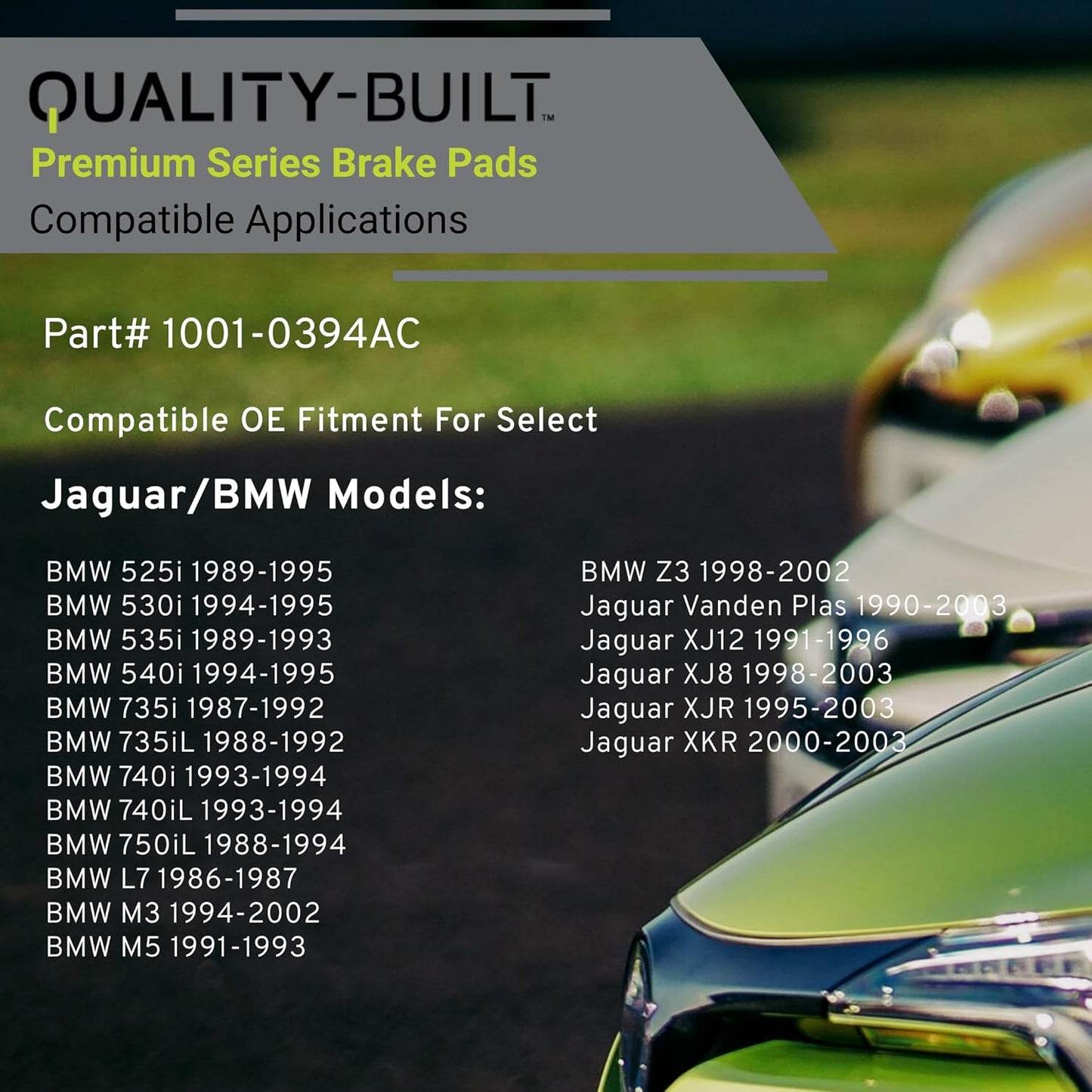 Premium Ceramic Front Brake Pads (1001-0394AC) Compatible with 1986-2003 BMW/Jaguar (525i/530i/535i/540i/735i/735iL/740i/740iL/750iL/L7/M3/M5/Vanden Plas/XJ12/XJ8/XJR/XKR/Z3)