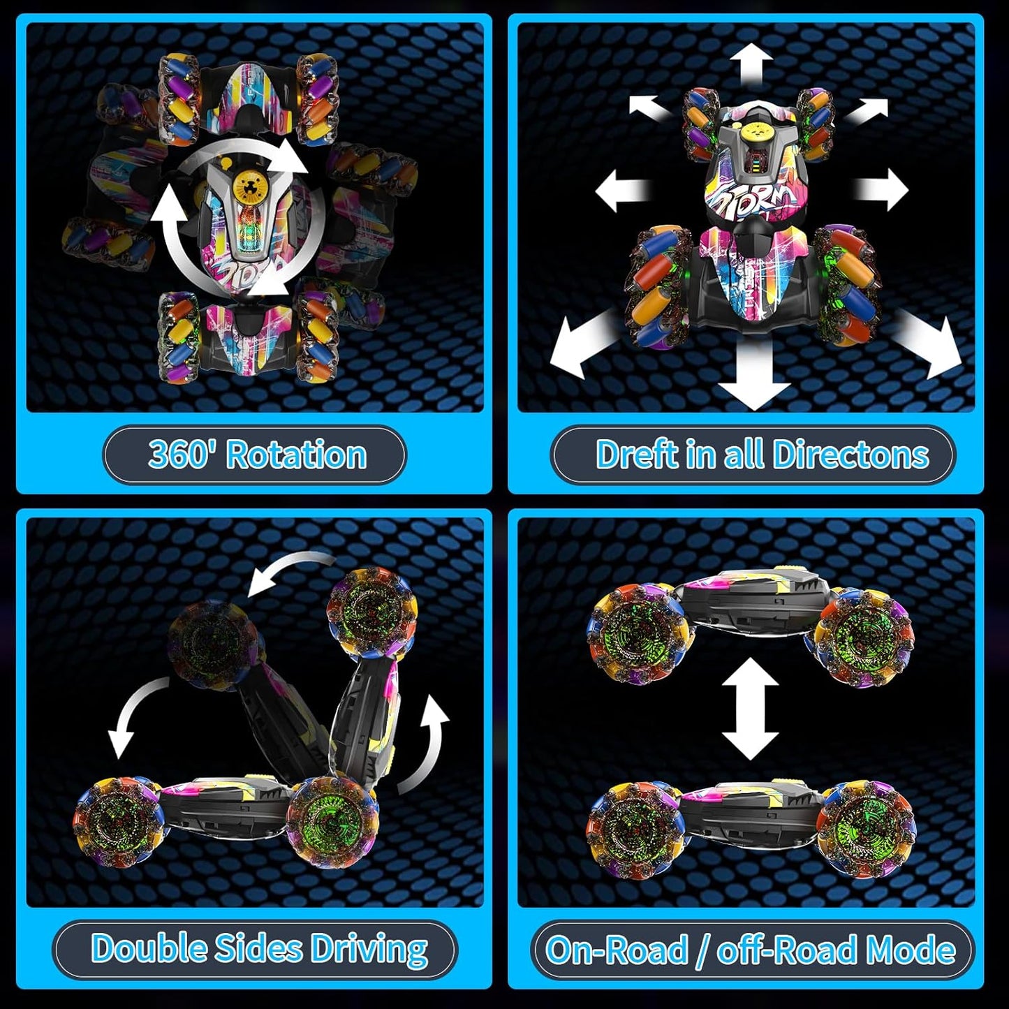 Gesture Sensing RC Stunt Car,Remote Control Car Toys for Ages 5-7-13,with Lights Music Spray,4WD 360° Spins All Terrains Kids Toys RC Cars,3-6 Year Old Boy Birthday Gift & 3-12 Best Gift for Kids