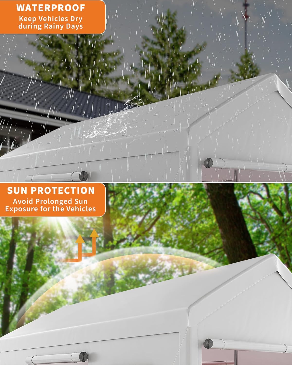 10x20 Ft. Metal Carport Garage with PE Fabric and Galvanized Steel Frame Outdoor Shelter for Cars, Trucks and Boats with 4 Doors and Mesh Windows for Ventilation - White