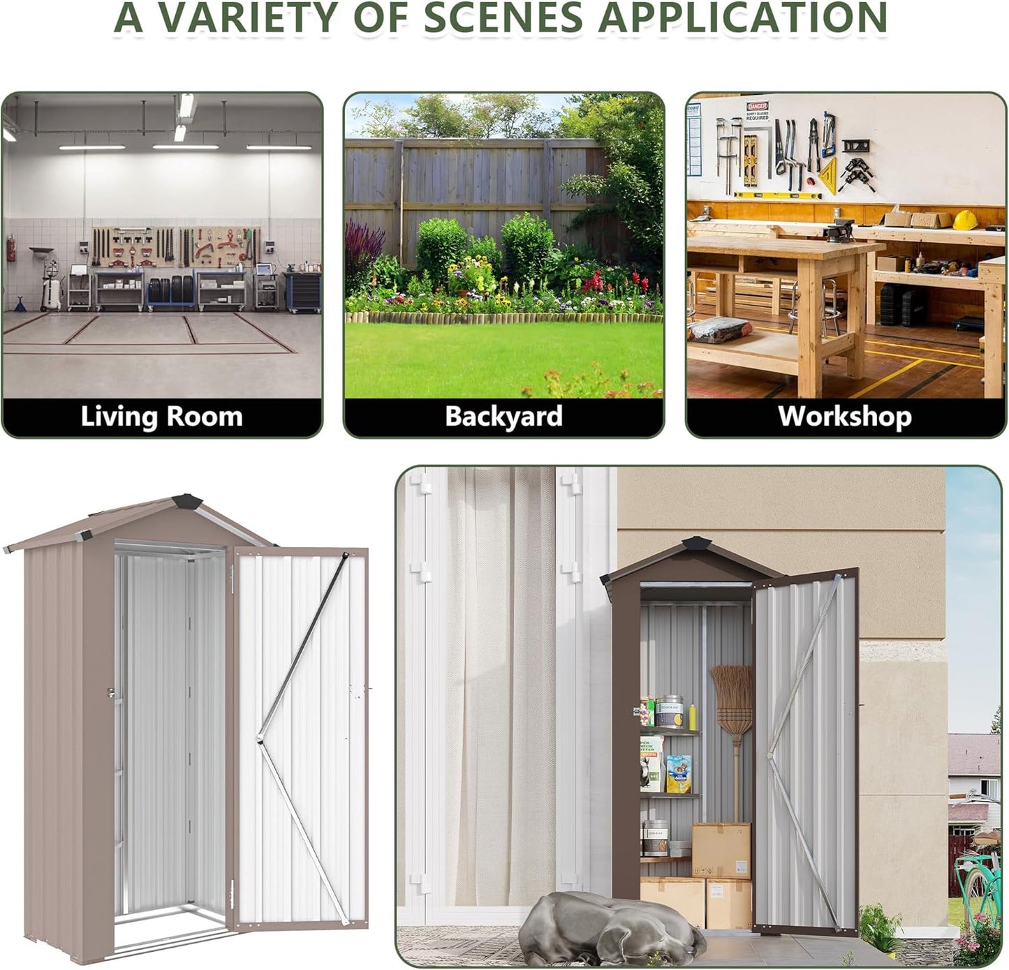 2.5x1.4 FT Outdoor Storage Shed, Small Metal Garden Shed with Adjustable Shelves, Mini Outside Tool Sheds with Lockable Hinged Door, Waterproof Outdoor Storage Cabinet for Backyard, Patio, Lawn, Brown