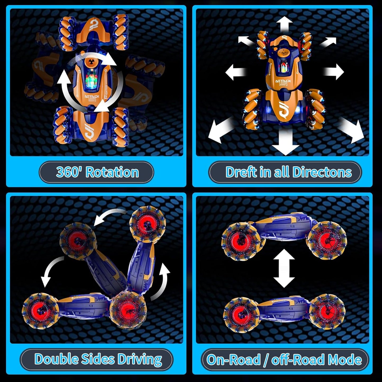 Gesture Sensing RC Stunt Car,Remote Control Car Toys for Ages 5-7-13,with Lights Music Spray,4WD 360° Spins All Terrains Kids Toys RC Cars,3-6 Year Old Boy Birthday Gift & 3-12 Best Gift for Kids