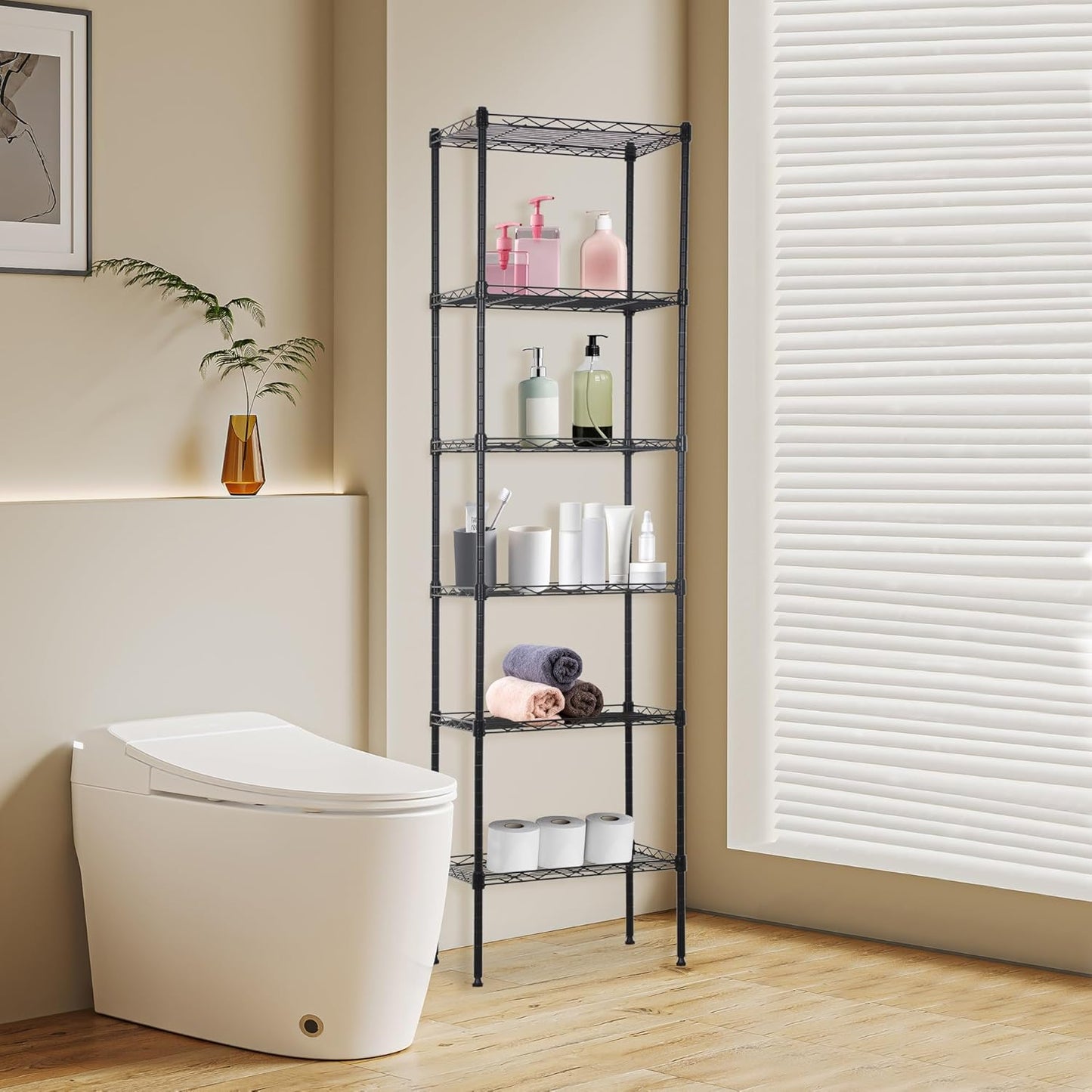 BestOffice Metal Garage Shelving 6 Tiers Garage Storage Shelves Heavy Duty 17”D x 12”W x 64”H Easy Assemble Wire Shelving NSF Certified Storage Shelves with Levling Feet for Home Garage Office, Black