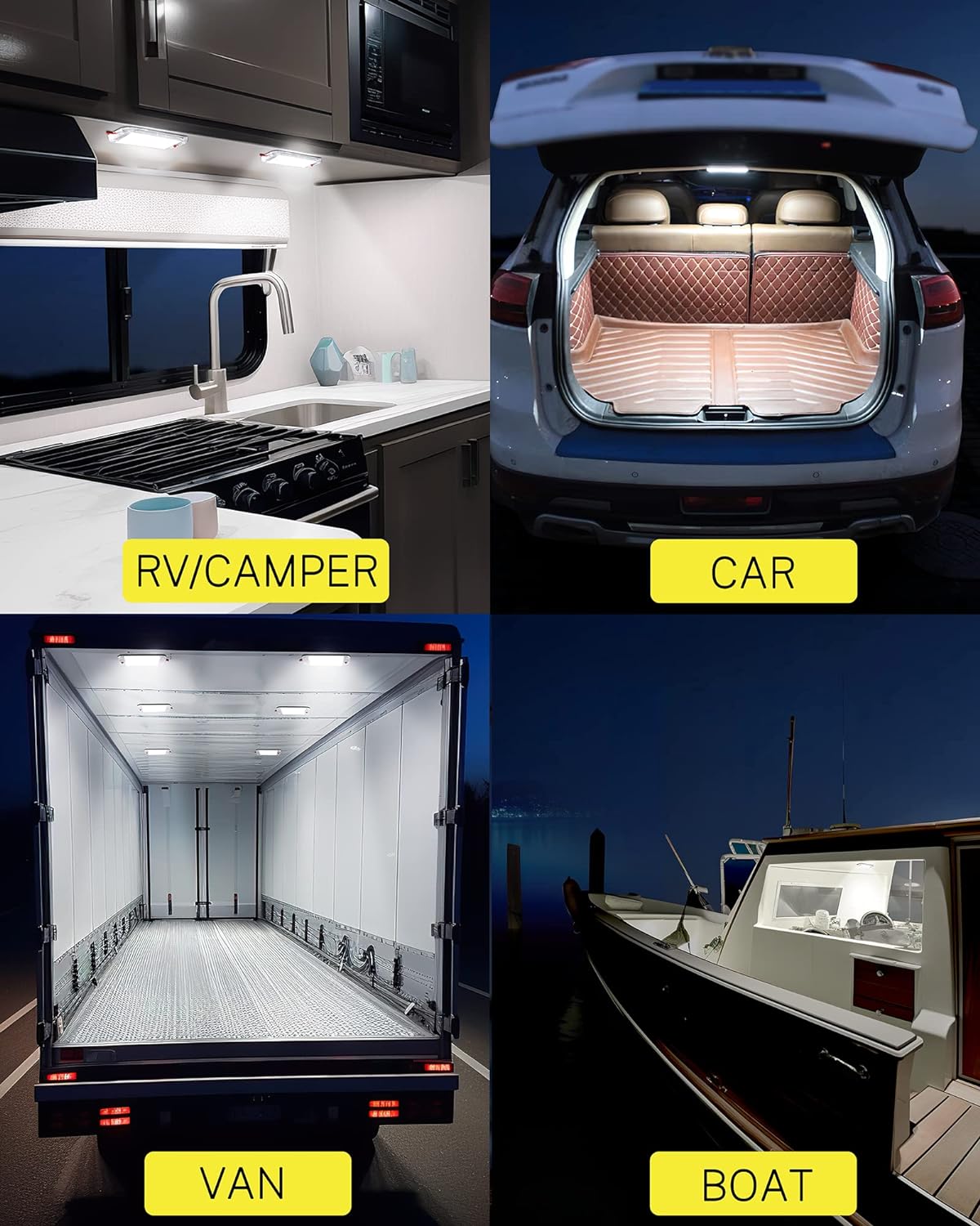 Dome Light for RV Interior, 48LED 800LM Ultra Bright 12 Volt LED White Lights, RV Ceiling Light with Switch Control, Ideal for Car Van Truck Camper Lorry Motorhome Boat(2 Pack)