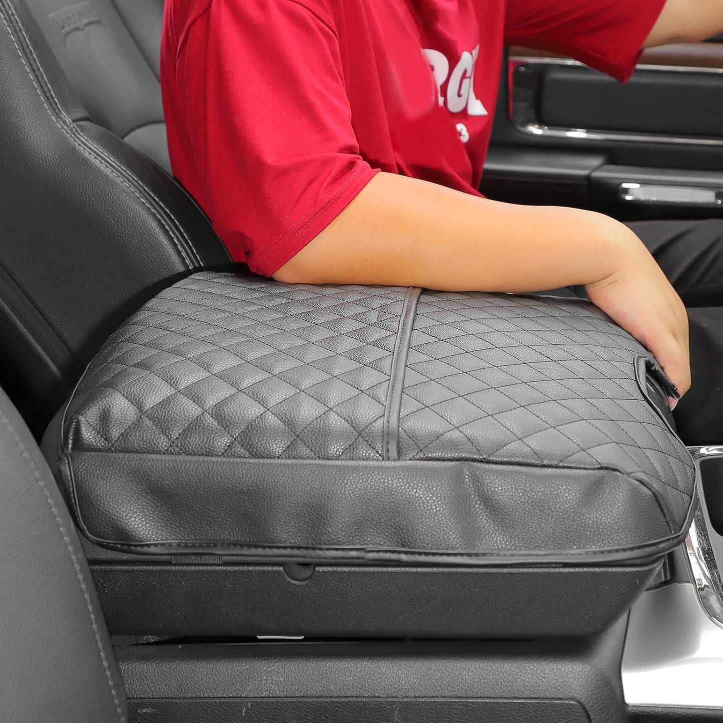 Jimen for Ram Armrest Cover, Car Center Console Cushion Pad Compatible with Dodge Ram 1500/2500/3500 2010-2017 (Black)