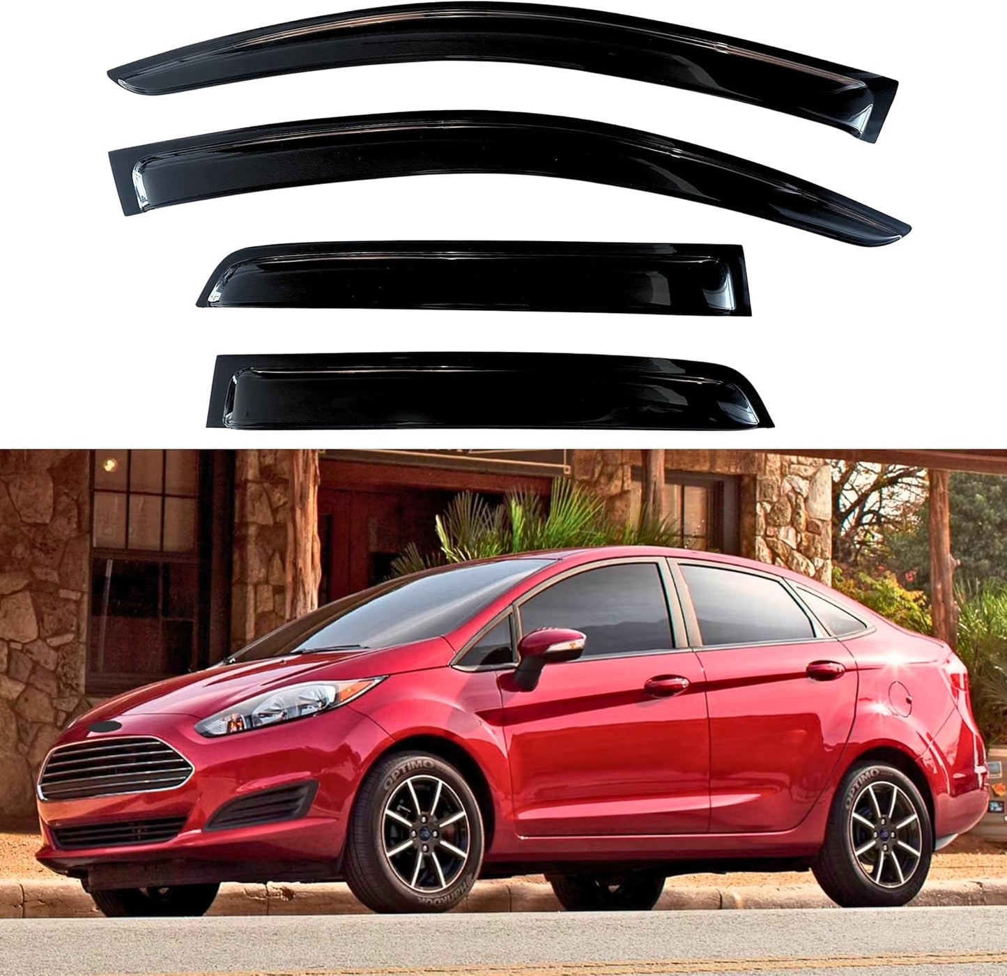 KPY Window Visor Compatible with Ford Fiesta Sedan 2009-2019, 4PC Rain Guard Side Window Vent Deflectors Tape-On Style, 2009 2010 2011 2012 2013 2014 2015 2016 2017 2018 2019 (Sedan Only)
