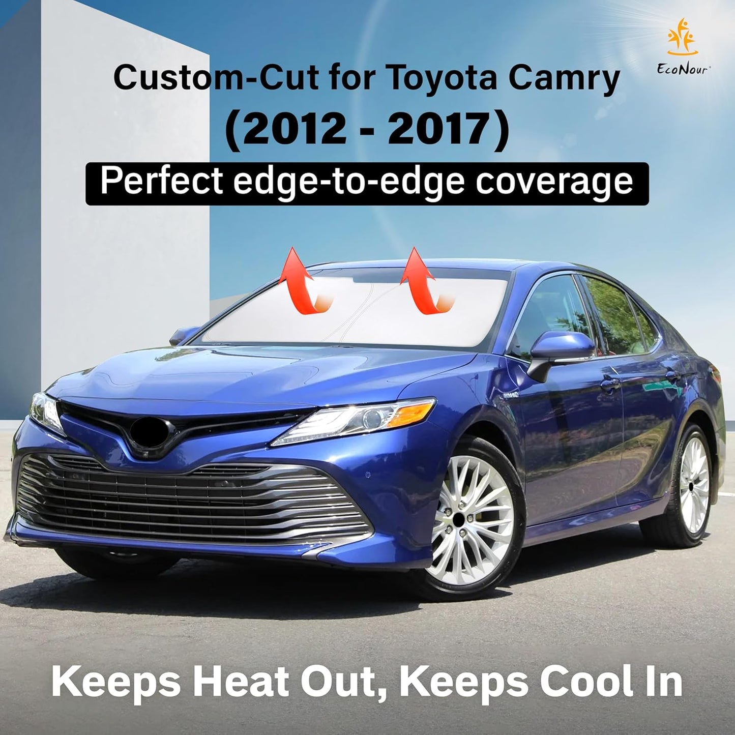 Econour Windshield Sun Shade for 2012-2017 Toyota Camry Custom Fit Sun Shield Screen Foldable Sun Visor Protector Blocks UV Rays Keep Your Car Cooler
