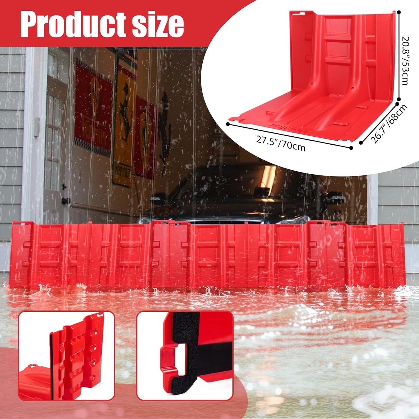 Flood Prevention Barrier, ABS L-Type Baffle Water Barrier Reusable, Door Flood Barriers for Home, Removable Combined for Garage Doors, Warehouses, Basements and School (11pcs)