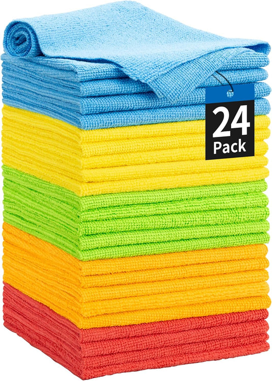HOMERHYME Microfiber Towels for Cars, 24 Pack Microfiber Cleaning Cloths, 11.5"*11.5" Cleaning Rags Towels Bulk Absorbent Lint-Free, All-Purpose for Detailing, Office, Household Cleaning
