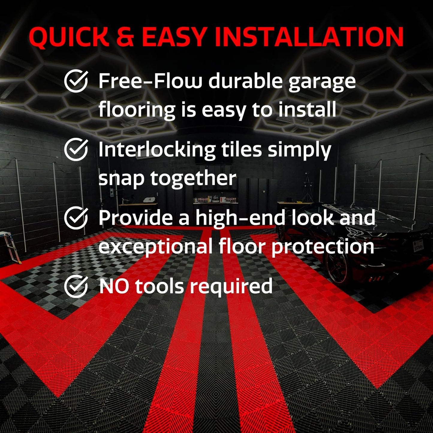 Big Floors RaceDeck Free-Flow Interlocking Garage Flooring Tiles, Non-Slip, Self-Draining, Heavy-Duty, High-Impact Copolymer, Easy Install (Alloy, 48 Pack of 12 x 12" Tiles)