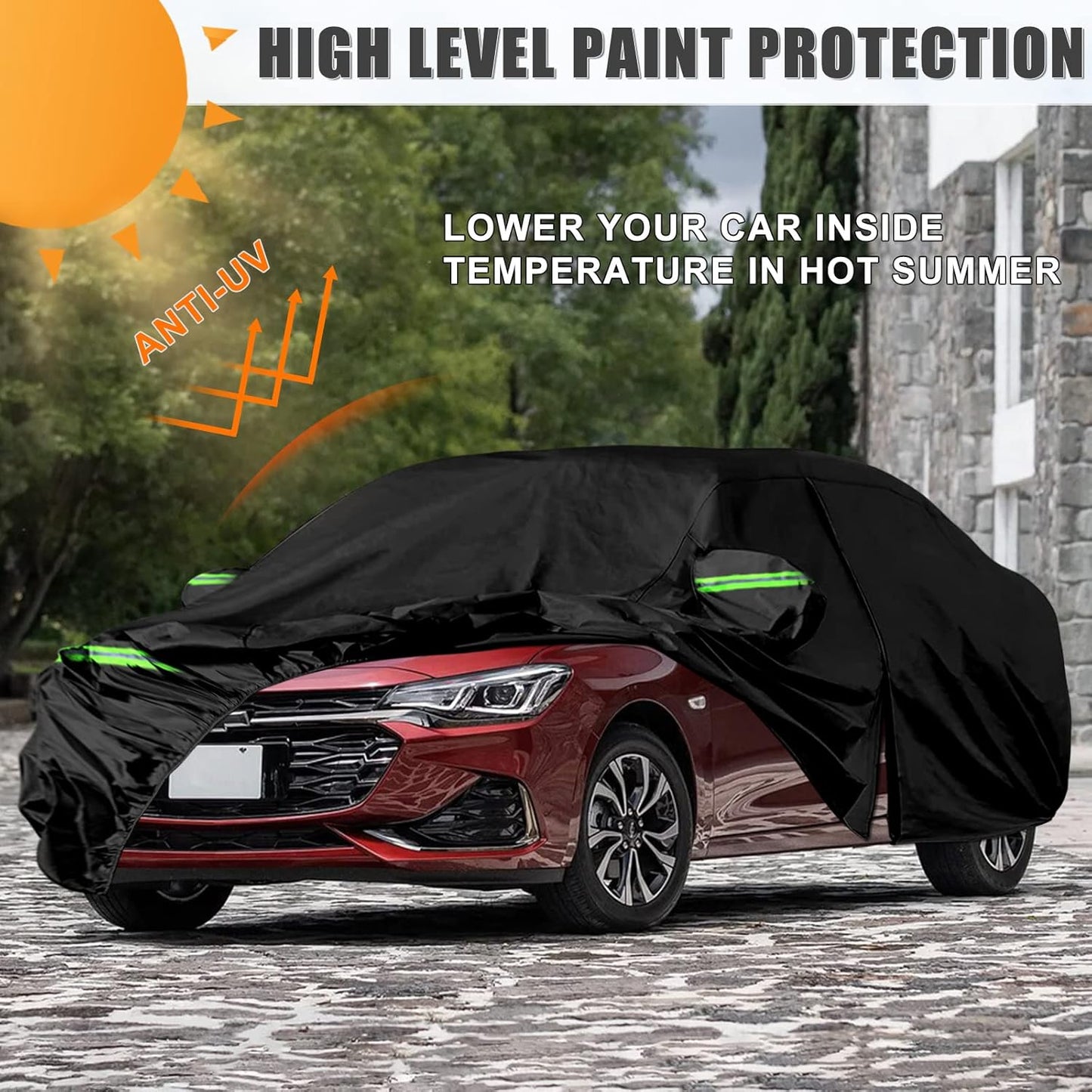 Waterproof Car Cover Compatible with Chevrolet Malibu SS/LS/LT 2008-2025, Polyester with Inner Cotton Liner All Weather Car Covers with Zipper Door for Snow Rain Dust Hail Protection