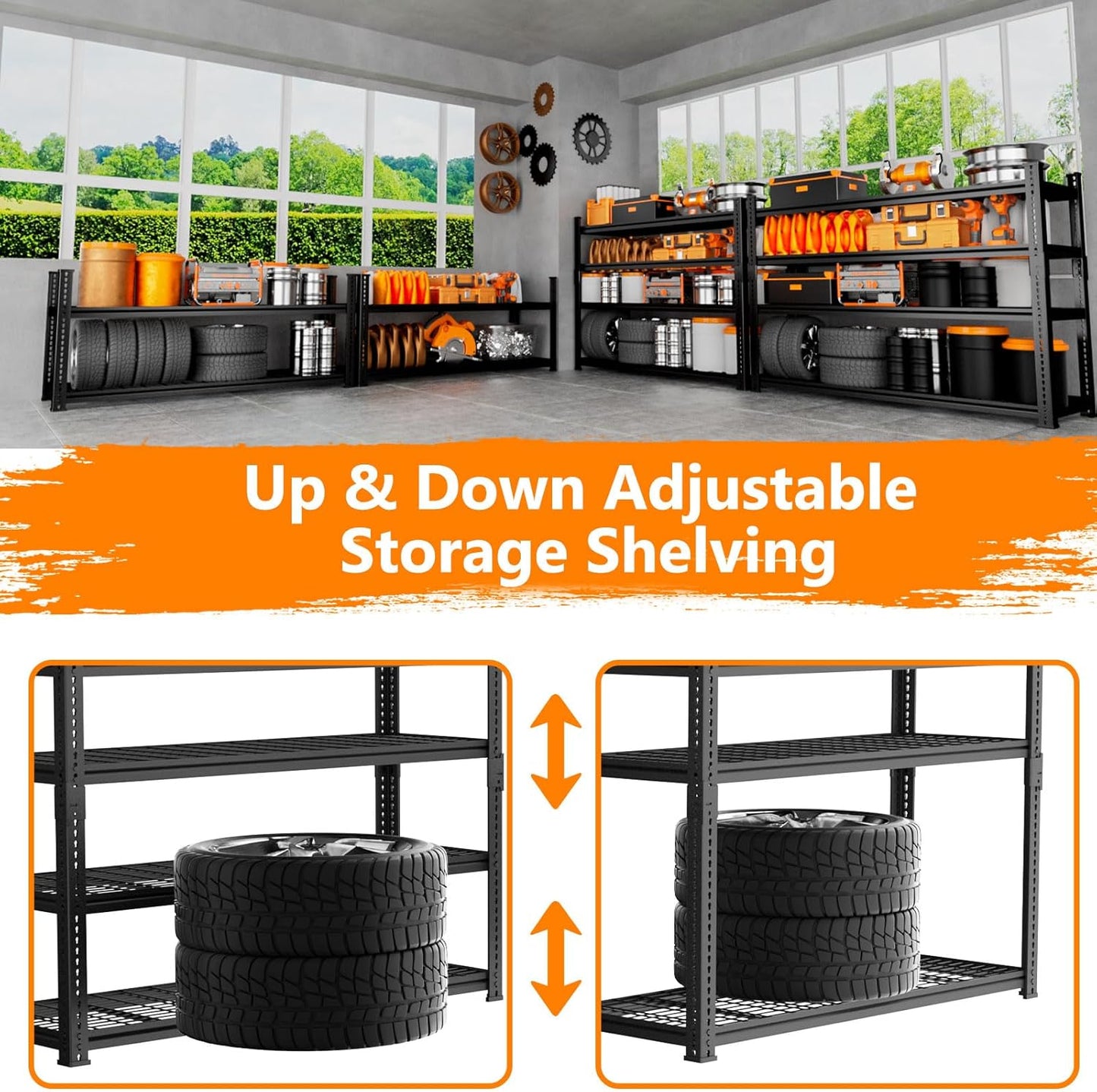 Storage Shelves Heavy Duty 2 PCS, 48"L x 18"W x 60"H Garage Wire Shelving Unit Loads 2640LBS, 4-tier Adjustable Metal Industrial Utility Shelf Rack for Kitchen, Laundry, Pantry, Warehouse, Basement