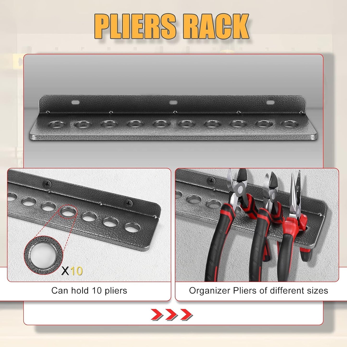 Screwdriver Organizer，Metal Screwdriver Organizers, Hammer Rack，Pliers Organizer, Wall Mounted Tool Organizers for Workshop，Set of 3 Tool Holder Organizer for Workbench