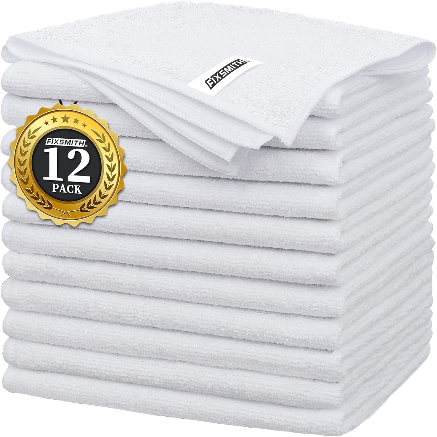 FIXSMITH White Microfiber Cleaning Cloth -Pack of 12, Highly Absorbent Cleaning Rags, 16"X12" All Purpose Cleaning Towels for Housekeeping, Kitchen, Car, Lint Free and Reusable Microfiber Towels