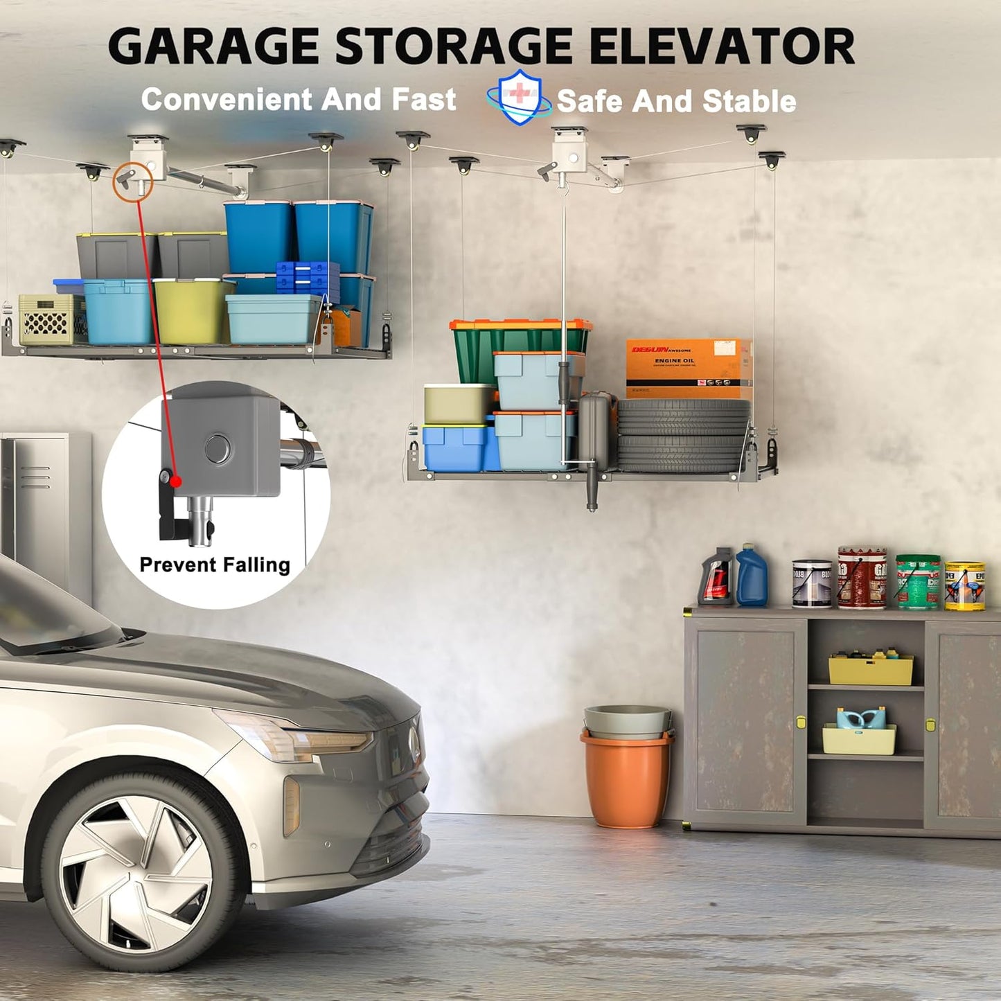 Overhead Garage Storage Rack,4x4FT Ceiling Storage Racks Lift,Adjustable Organization System,Workshops or Basements(Black)