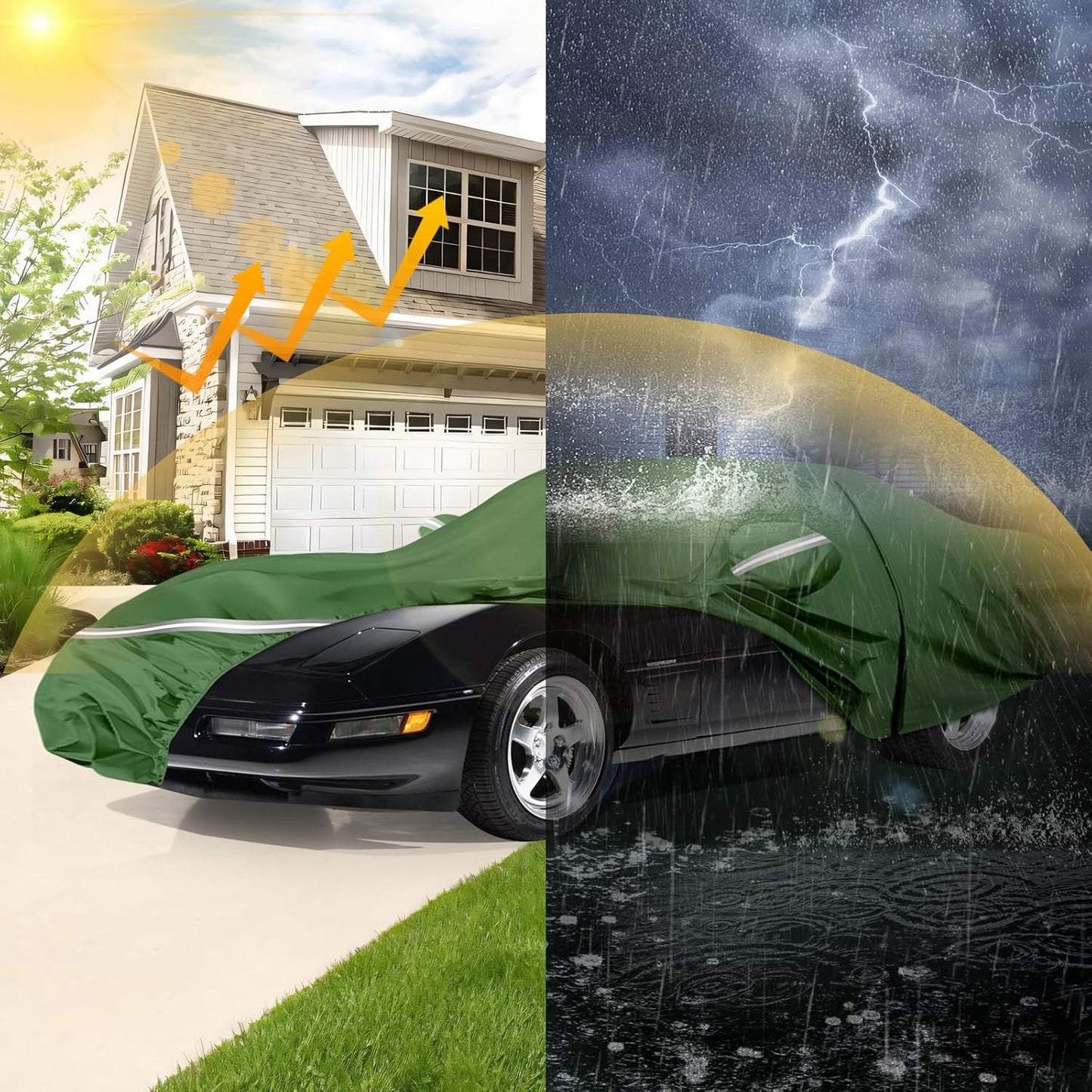 BOSSTONE Car Cover Custom Fit for Corvette C4 1984–1996, Waterproof All Weather for Automobiles Full Exterior Cover Rain Sun Snow Protector with Door Zipper (Green)