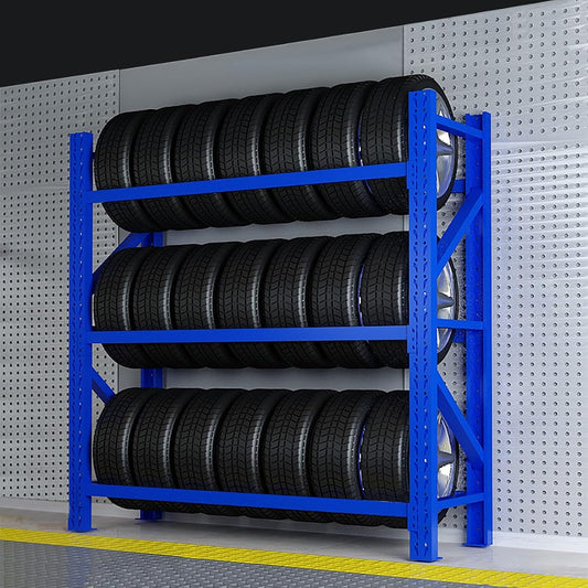 Adjustable Height Tire Storage Rack for Garage, Maximum Load 1100 lbs, Blue, 3 Tiers(78.7x19.6x78.7in)