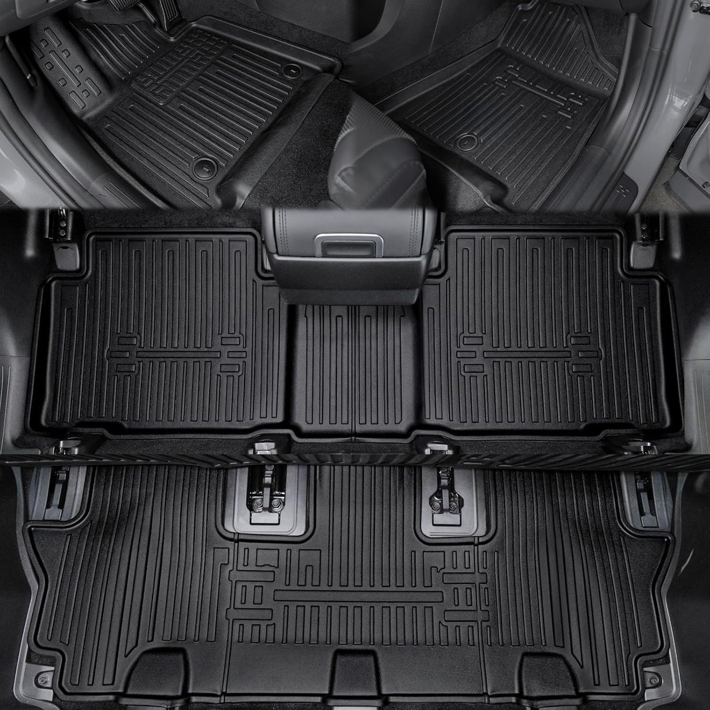 Floor Mats for 2024 2025 2026 Hyundai Santa Fe 6-Seat/7-Seat (Fit Hybrid and Fuel), All Weather TPE Floor Mat and 2-in-1 Cargo Mat with Backrest Mat for Santa Fe Accessories