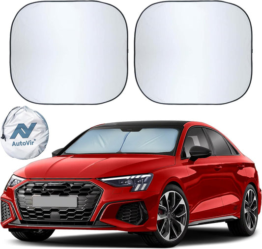 2 Piece Car Windshield Sun Shade Foldable | Durable Polyester Windshield Sunshade Blocks Sun, Heat, and UV Rays | Sunshade for Car Ensuring Interior Protection | Small (29"x23.5")