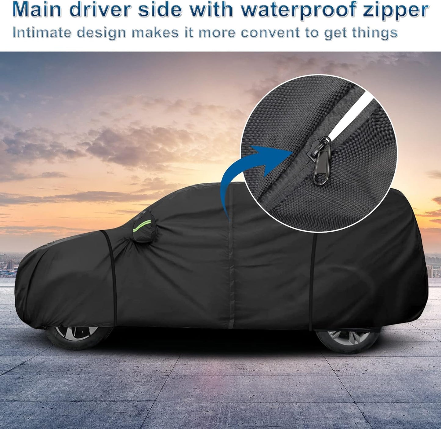 Car Cover Waterproof for 2007-2025 Chevy Suburban/GMC Yukon XL/Cadillac Escalade ESV, Snowproof Outdoor Car Covers with Zipper Windproof Heavy Duty All Weather (Black)