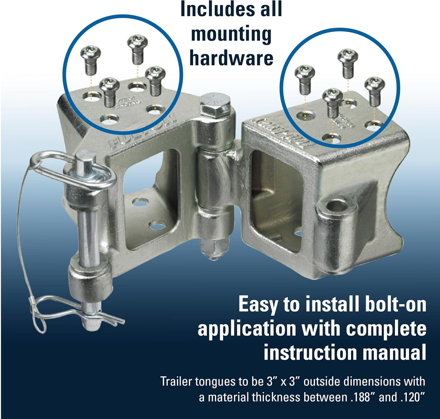 Fulton HDPB330101 Fold-Away Hinge Kit, Bolt On, 5,000 lbs. Capacity, 3 Inch x 3 Inch, Silver, Includes all mounting hardware