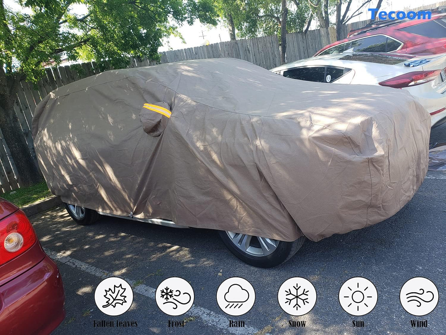 Tecoom Thick Shell Super Breathable-Waterproof Windproof Snow Sun Rain UV Protective Outdoor All Weather SUV Car Cover Fit 191-205 inches SUV