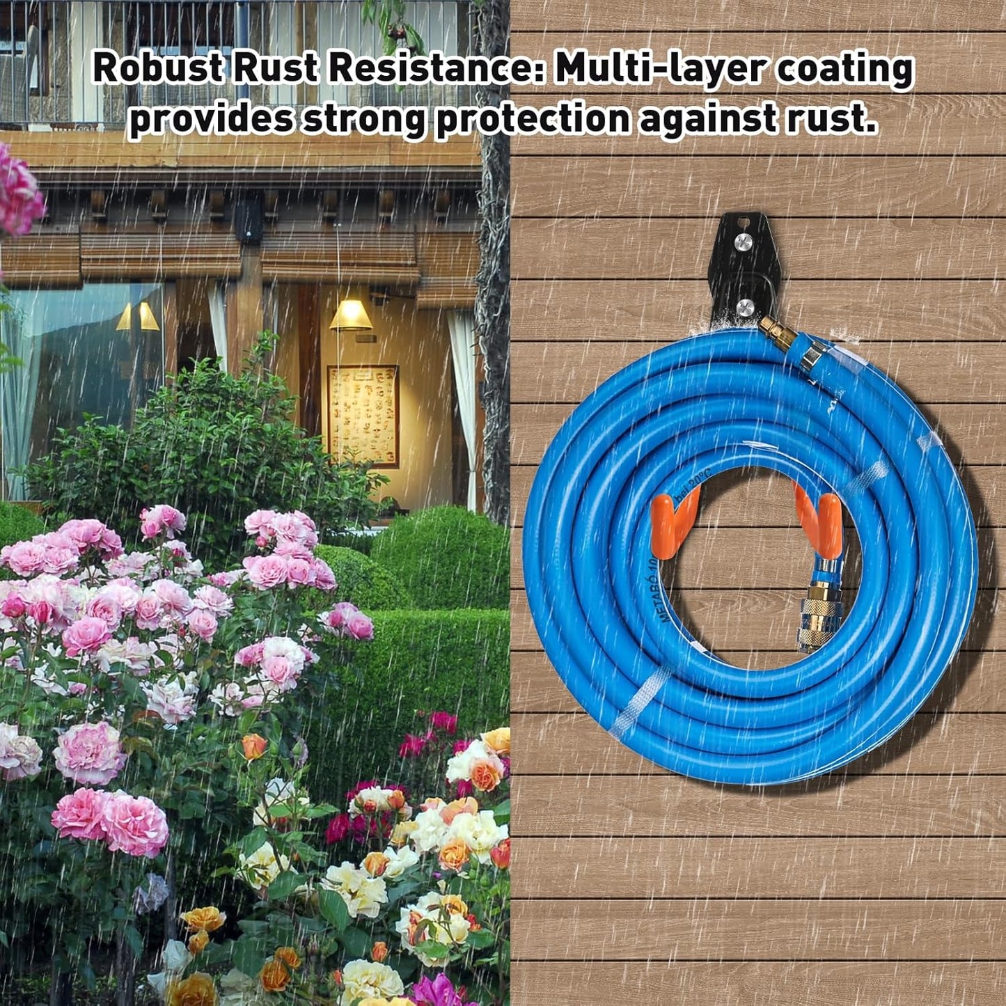 KURUI Heavy Duty Wall Hook for Tool/Water Hose, Garden Hose Holder Wall Mount for Indoors Outside, 2 Pack Garage Storage Hanger for Hanging Shovel/Ladder/Extension Cord, Metal Utility Hook Organizer