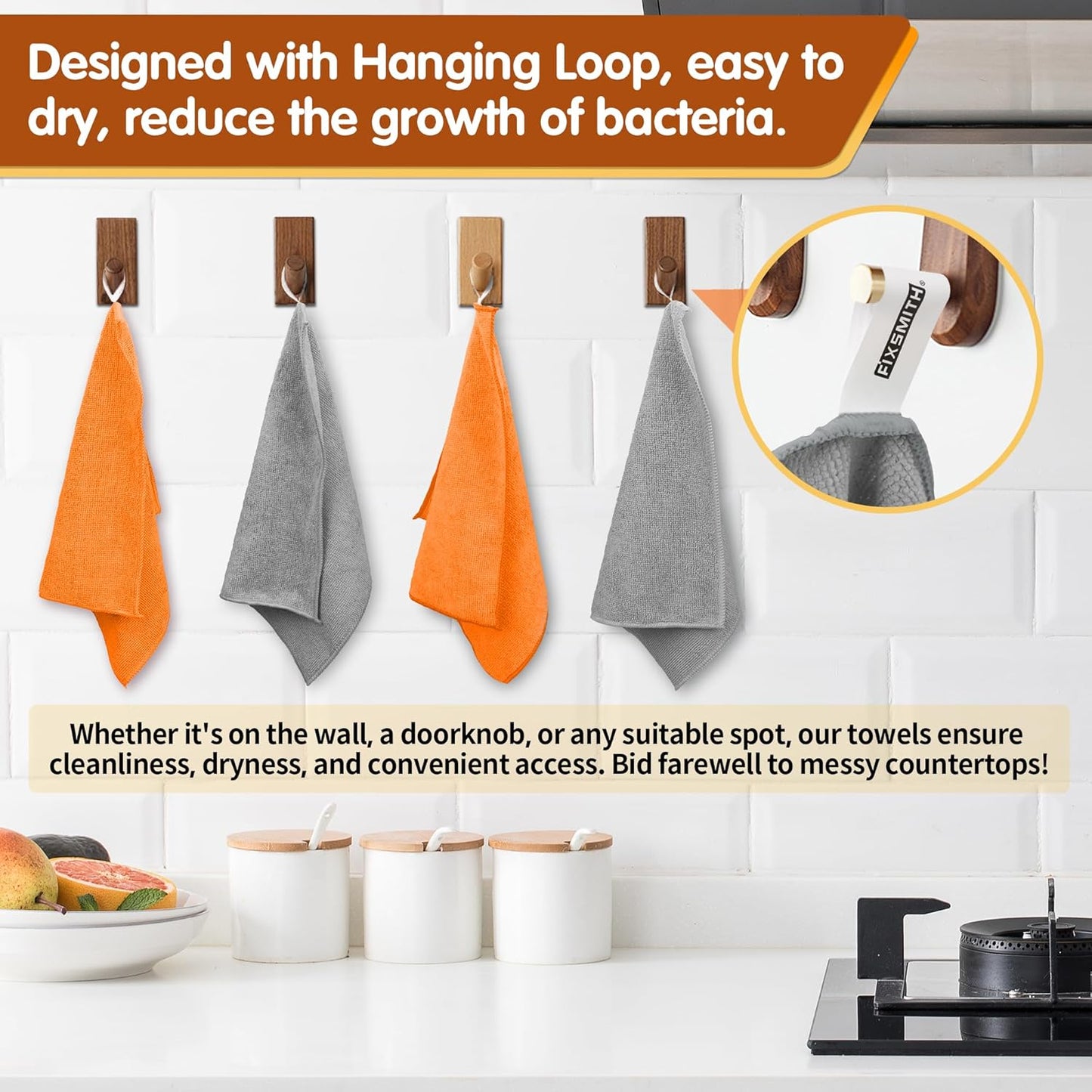 FIXSMITH Microfiber Cleaning Cloth -Pack of 8, Highly Absorbent Cleaning Rags(Grey&Orange), 16"X12" All Purpose Cleaning Towels for Housekeeping, Kitchen, Car, Reusable Microfiber Towels