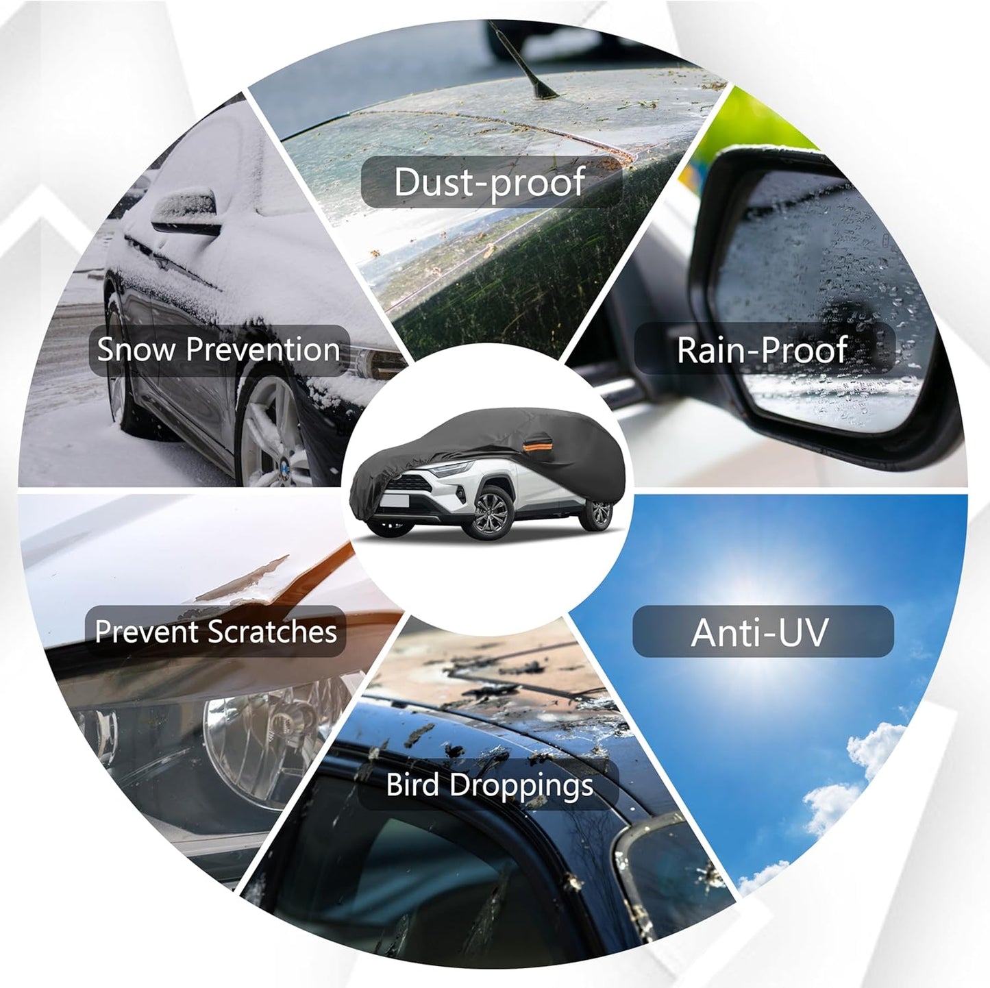 MORNYRAY Compatible with Toyota RAV4,Car Cover Outdoor Waterproof Sun Rain Snow Hail Protection with Driver Door Zipper (Black, Custom Fit Toyota RAV4)