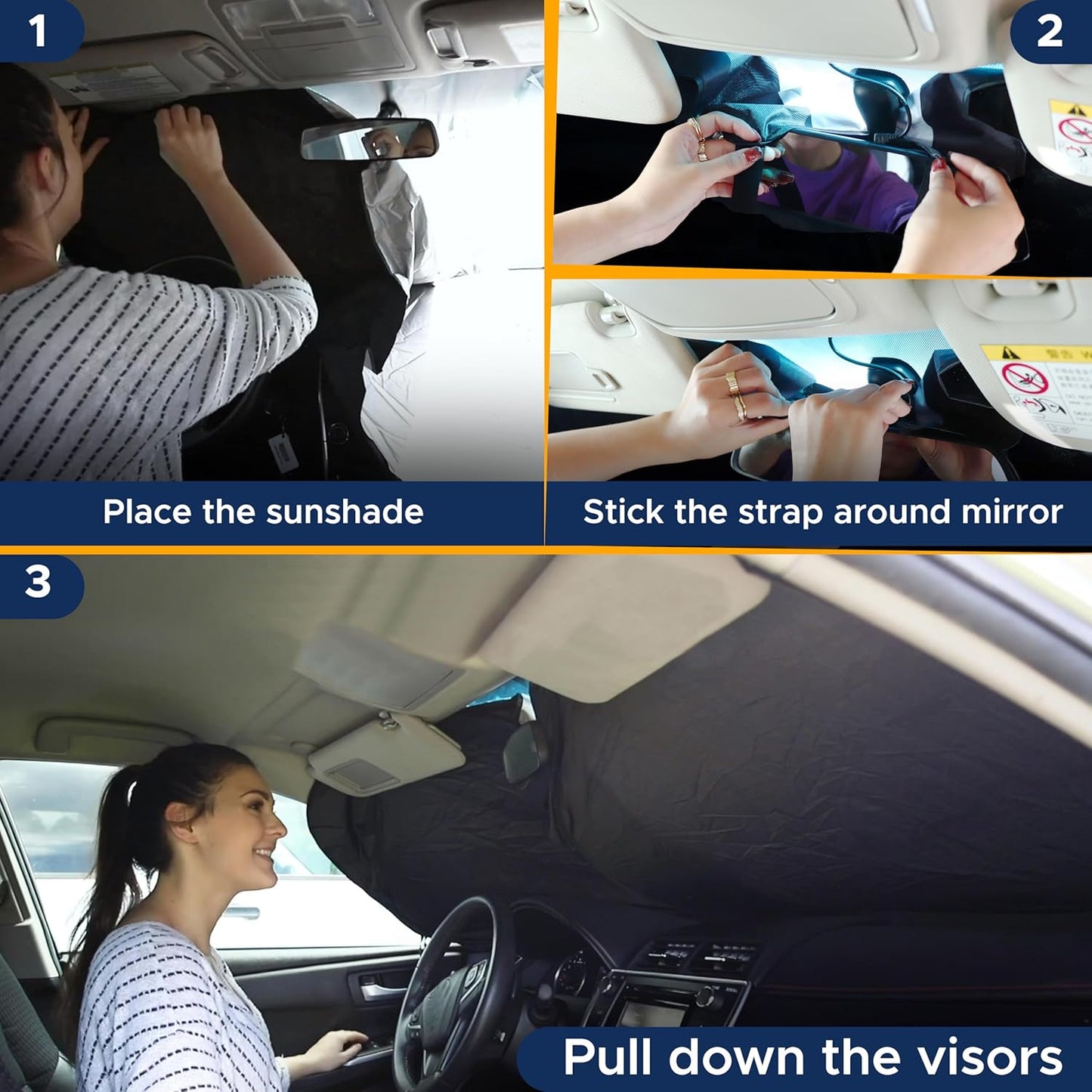 EcoNour Jeep Wrangler Windshield Sunshade | Front Windshield Sun Shade to Protect UV Rays and Heat Glare | Jeep Accessories Cover | Fits Wrangler, Gladiator, Rubicon | X-Small (60"x21")