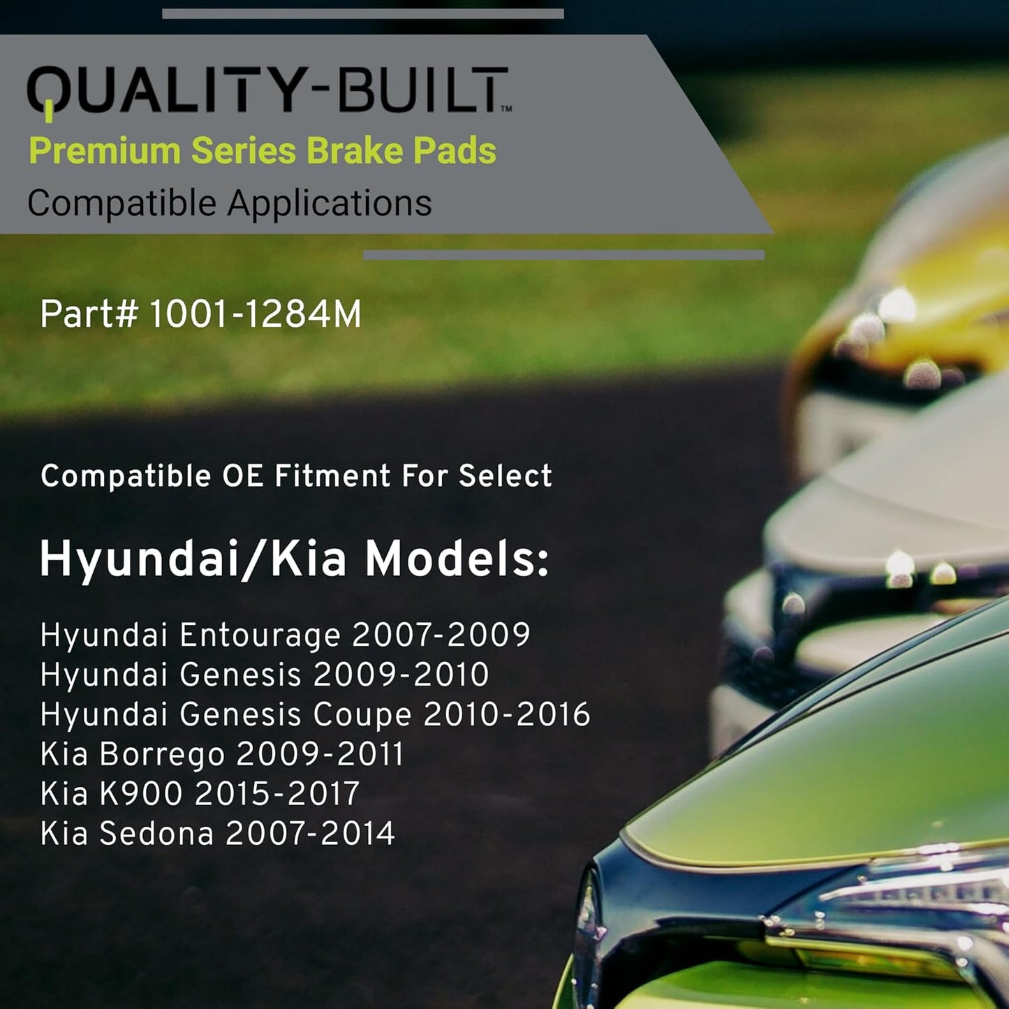 Premium Semi-Metallic Rear Brake Pads (1001-1284M) Compatible with 2007-2017 Hyundai/Kia (Borrego/Entourage/Genesis/Genesis Coupe/K900/Sedona)