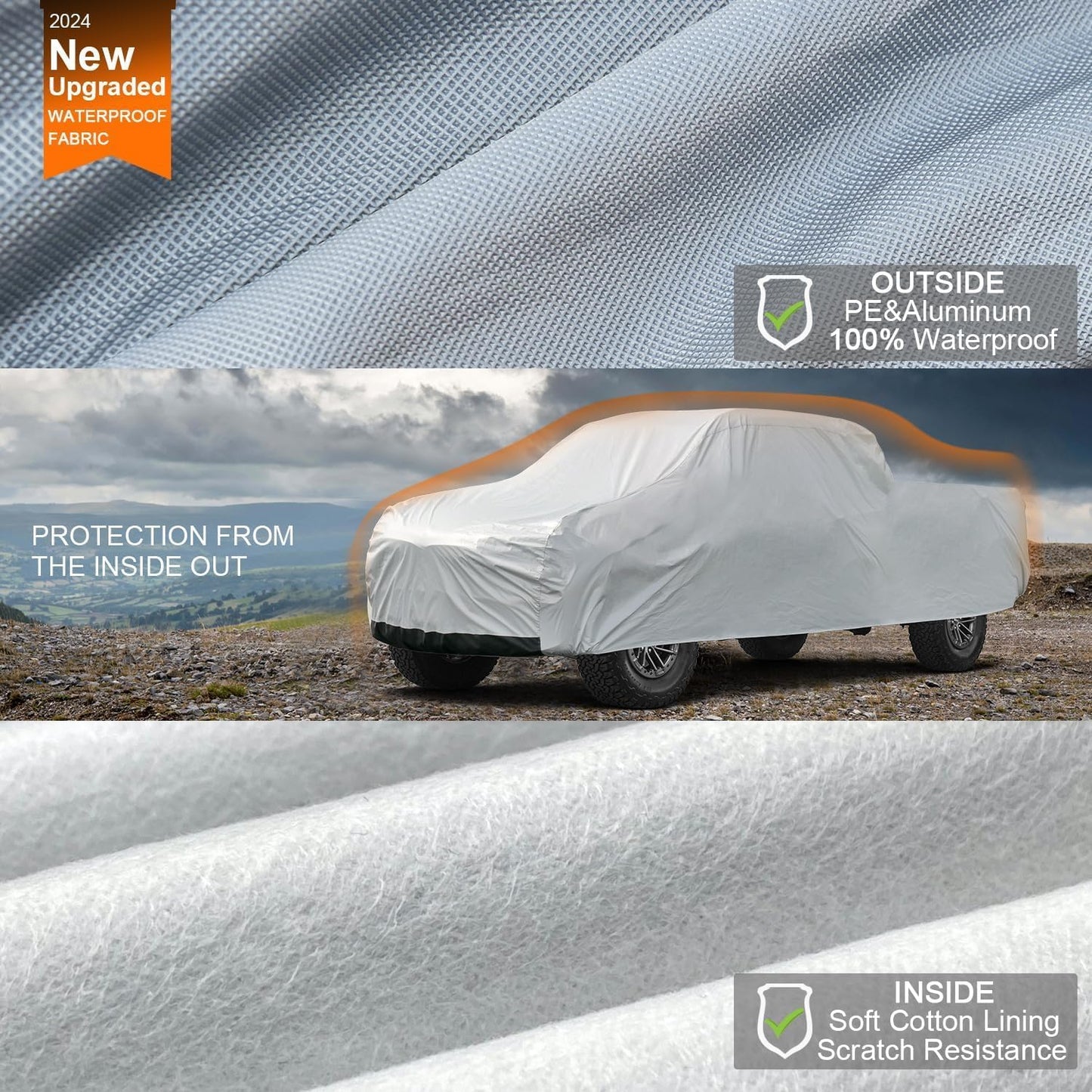 Kayme 6 Layers Truck Cover Waterproof All Weather, Heavy Duty Outdoor Pickup Cover Sun Uv Rain Protection, Universal Fit (Length Up to 250 inch) XXL