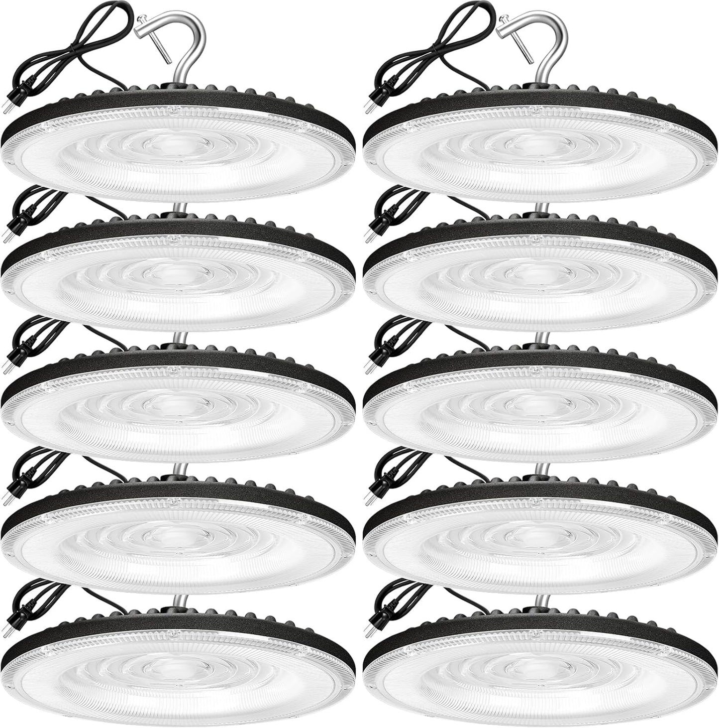 100W UFO Led High Bay Light(10 Pack),IP66 Waterproof,120VAC,15050LM 5000K Daylight Area Lighting,450W MH/HPS with Plug Commercial Bay Lighting for Warehouse/Shop/Workshop/Barn/Gym/Factory