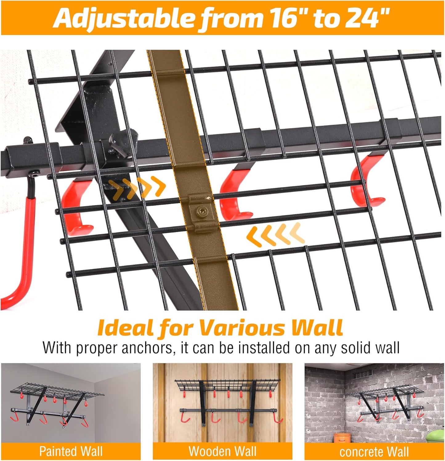 PLKOW Garage Wall Shelving, Wall Mount Bike Storage Rack with 8 Adjustable Bike Hooks, Heavy-Duty Bike Rack for Garage, 280 Lbs Load Capacity, 2-Pack