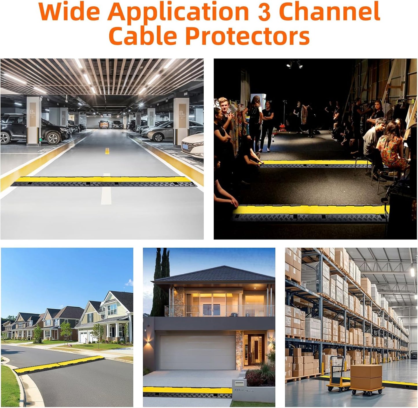 3 Channel 2 Pack Cable Protector Ramp Traffic Wire and Hose Ramp Cord Cover Heavy Duty Channels 44,000 lbs Load Capacity Cable Wire Ramps Speed Bump Driveway Cable Protective Cover