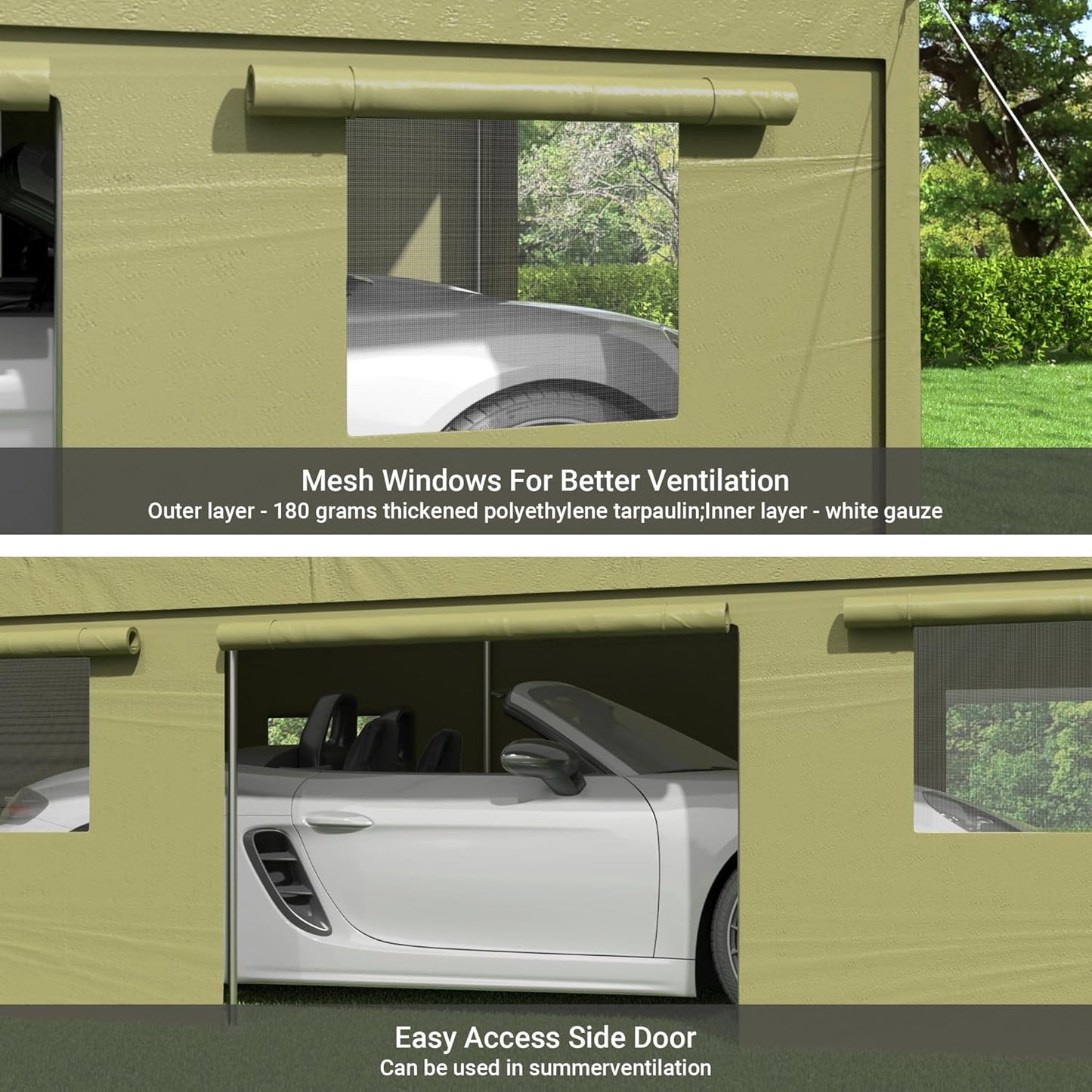 12x20 FT Carport, Heavy Duty Carport, Portable Garage with Side-Opening Door & Roll-Up Windows, Car Canopy Reinforced Four-Hole Base for Car, Truck, Boat, Motorcycle, Green