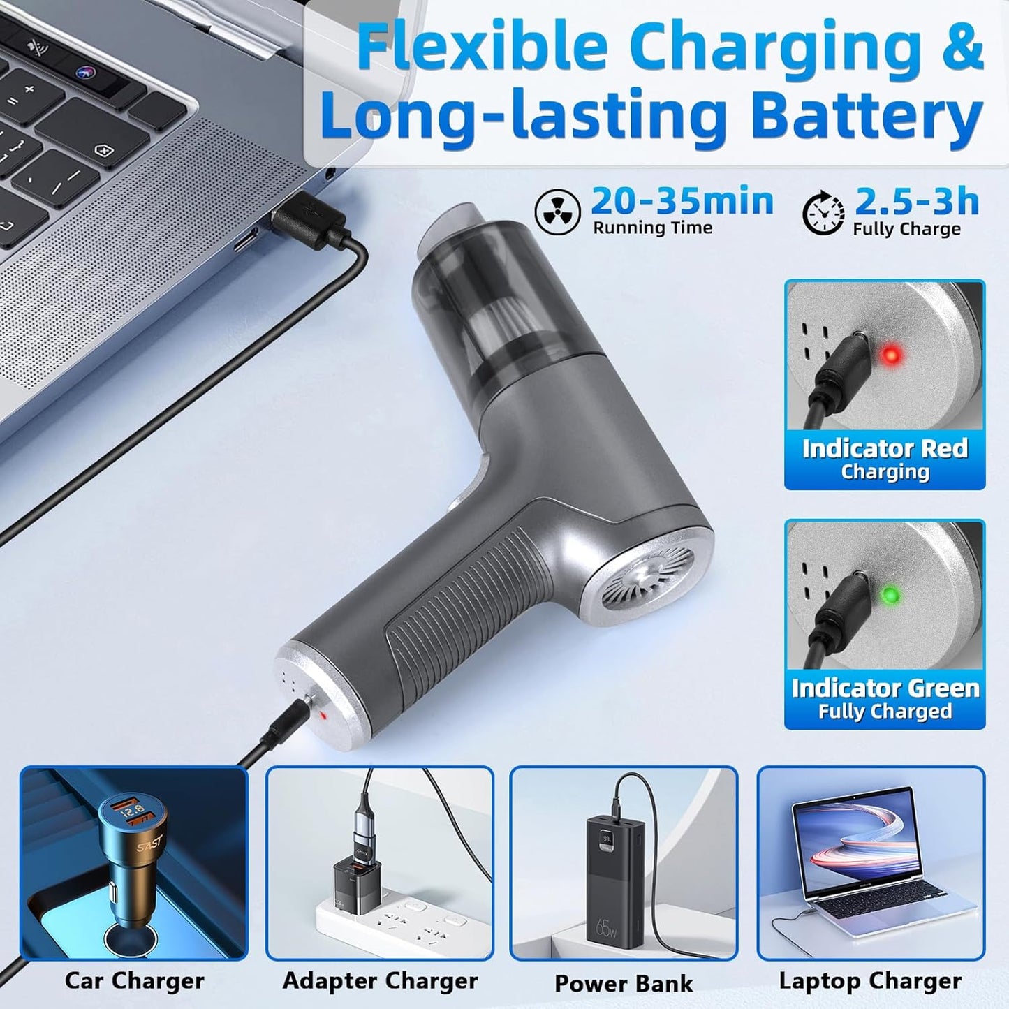 Handheld Car Vacuum Cleaner Cordless, High-Power Brushless 20000PA Mini Hand Held Vacuum Cleaner with 8 Multi-Functional Nozzle & 2 Replaceable Filters, Portable Car Vacuum for Office Pet Hair