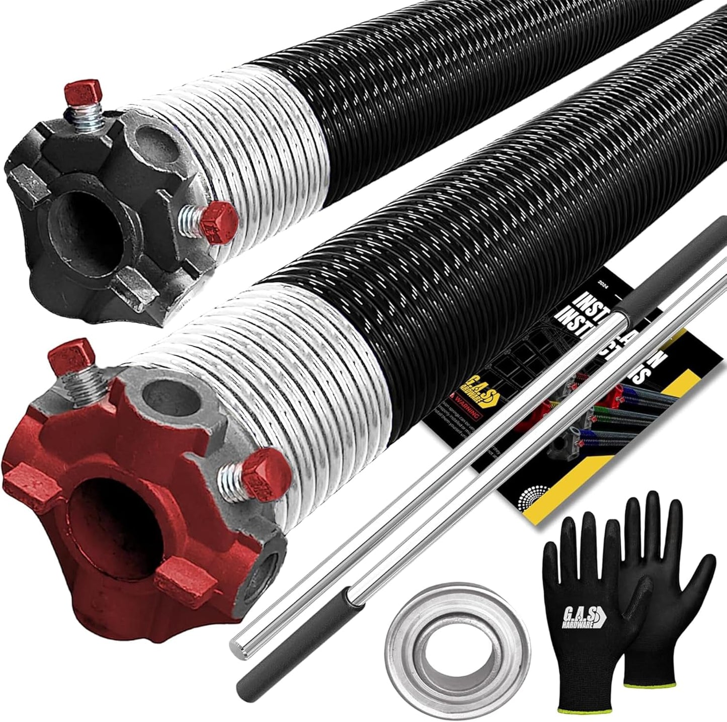 Garage Door Torsion Springs 218x2x26 Includes 1” Steel Bearing, Gloves, and Winding Bars for Left and Right Side of Garage Door Precision E-Coating 5-Year Warranty Minimum 30,000 Cycles (Pair)
