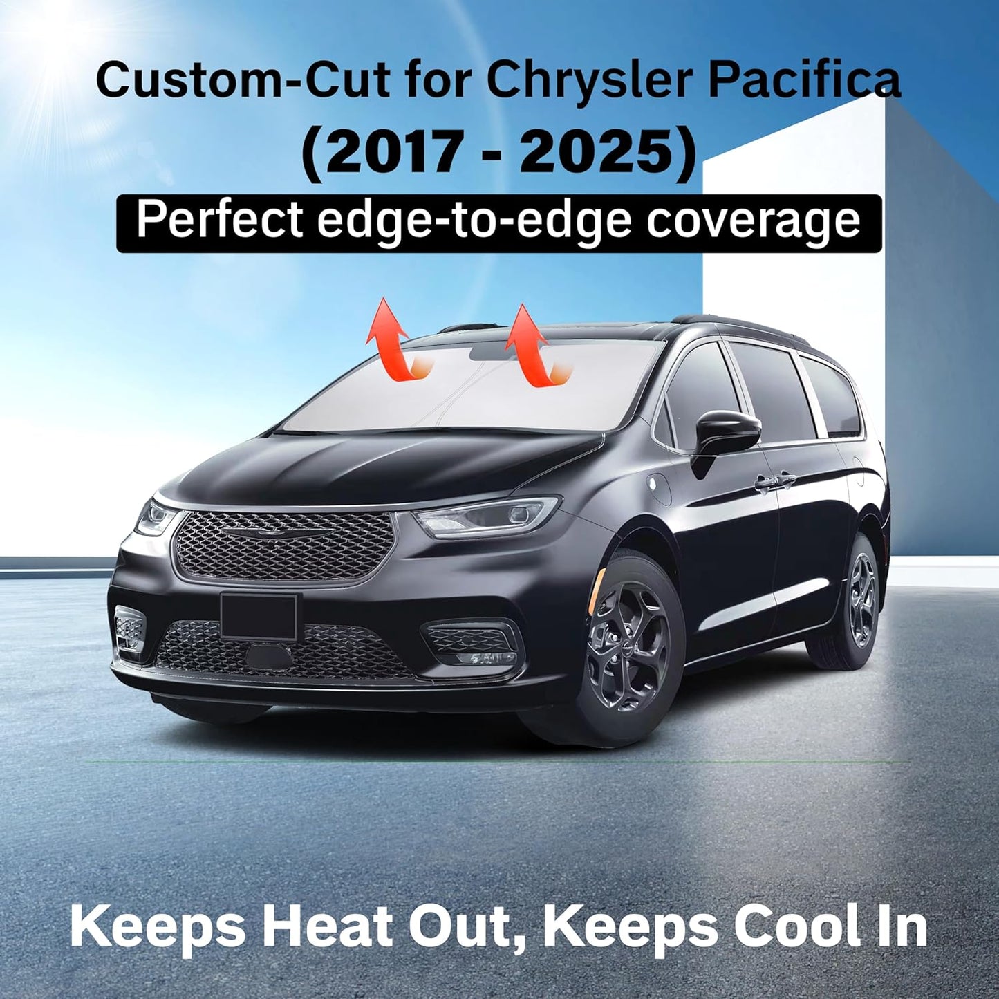 for Chrysler Pacifica 2017-2025 EcoNour Windshield Sunshade -240T Polyester Material Cars Sun Visor Reflector Blocks UV Rays Foldable Sunshade Interior Protection Chrysler Pacifica Accessories
