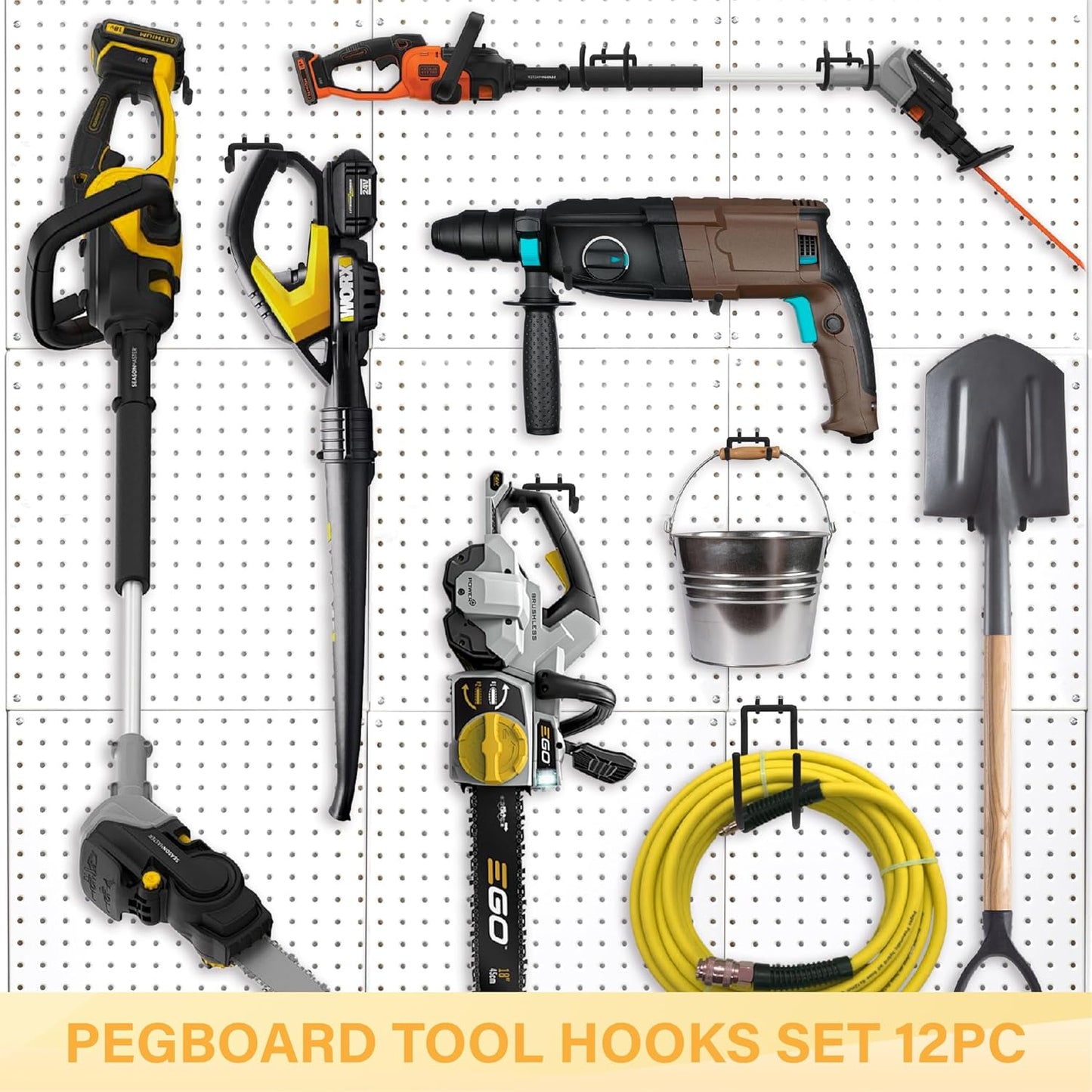 Heavy Duty Pegboard Hooks 12PC - Black Peg Board Hooks for Hanging Tools, Drill Holder, Only Fits 1/4" Peg Board, Ideal for garages, workshops, Craft Rooms, Retail Stores