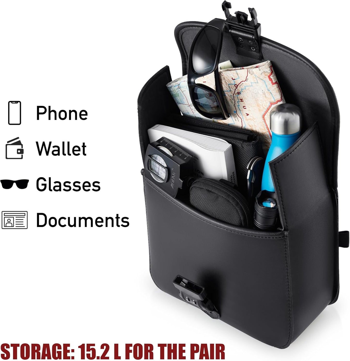 Nomad Leather Motorcycle Saddlebags Quick-Easy Universal Fit Throw Over Saddle Bags Cruiser Biker Side Bags (Black)