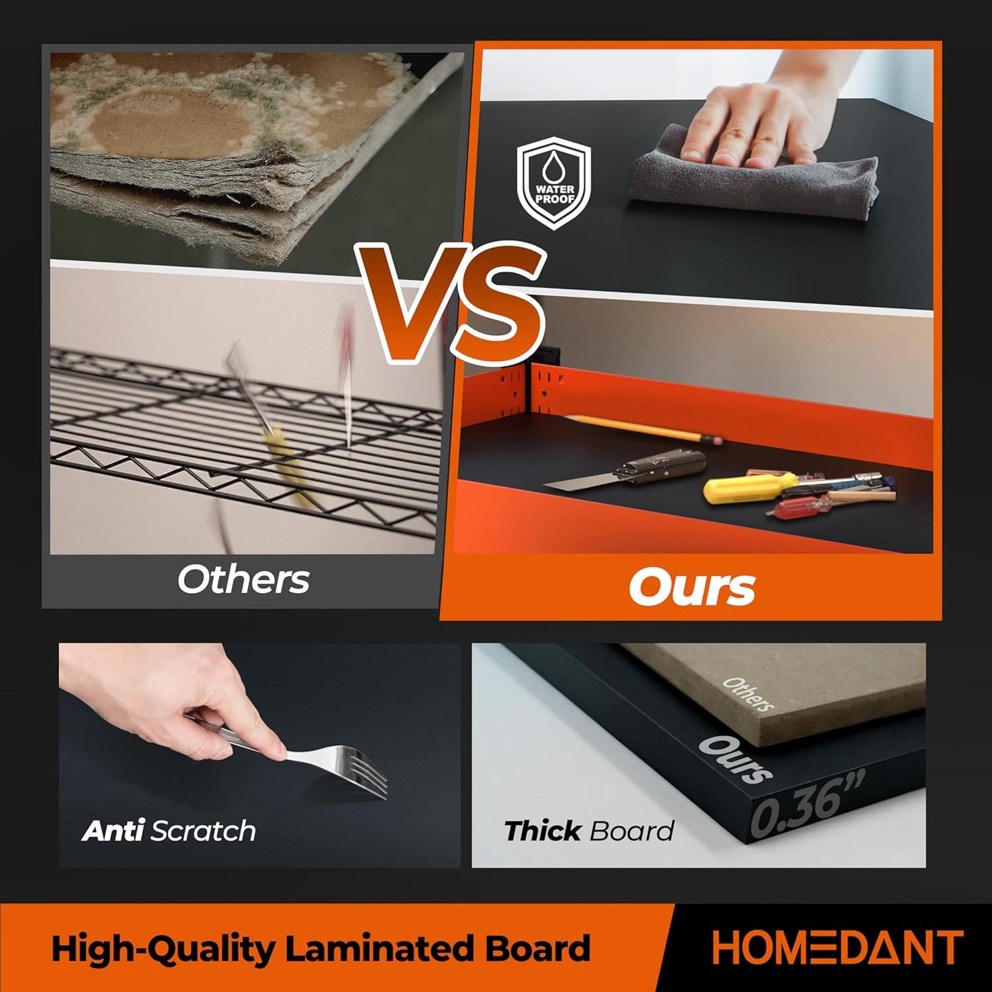 HOMEDANT House 5-Tier Orange-Black 48.1" W x 16.5" D x 71.3" H Laminated Metal Shelving Unit Adjustable Storage Utility Rack Heavy Duty Shelves Organization Shelf Kitchen Garage Pantry Closet 1Pack