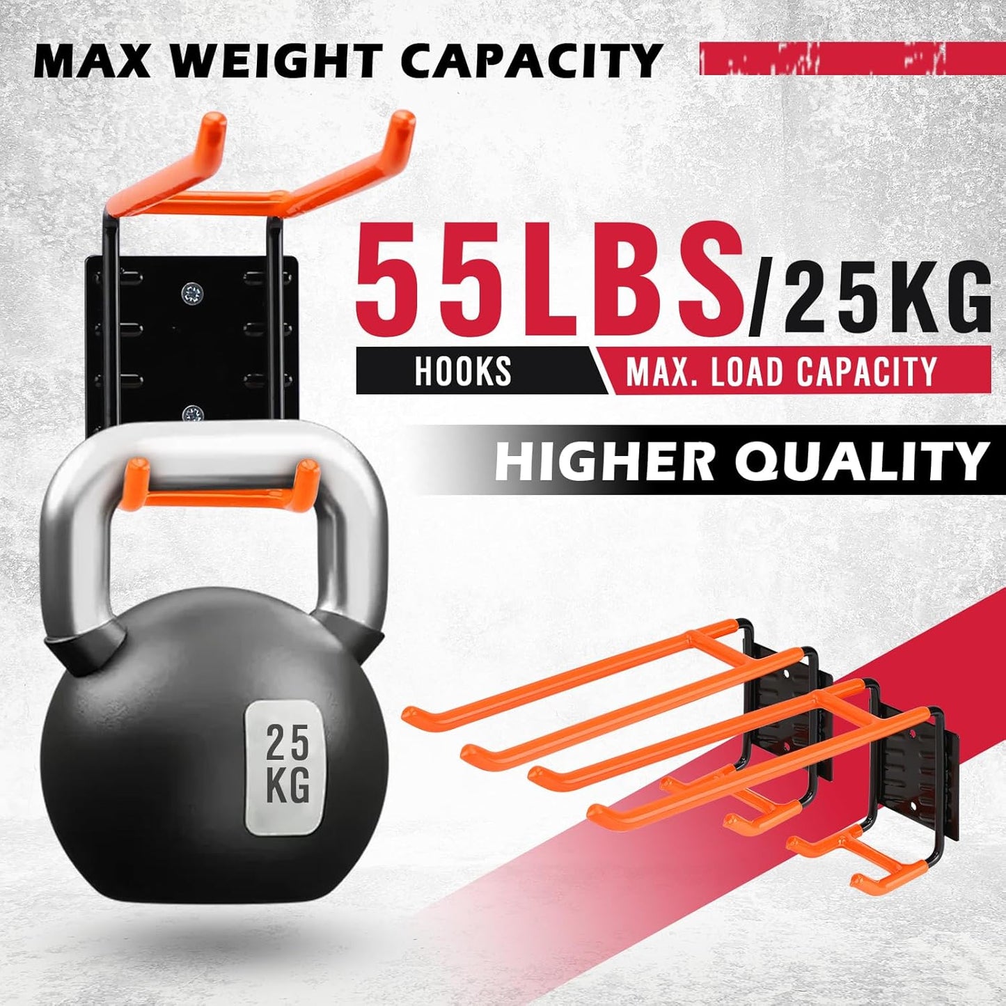 2-Piece 9.4" Heavy Duty Garage Hooks, Sturdy Utility Hooks Holds 55 LB Wall Mount Garden Tool Organizer Hangers for Hanging Shovel Ladder Chairs Strollers Power Tool Tire and More (Orange)