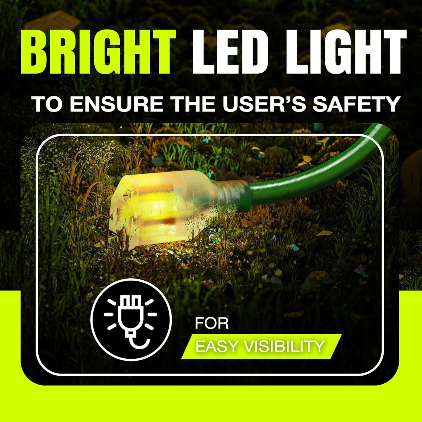 25ft Outdoor/Indoor Extension Cord 16/3 Gauge Heavy Duty 3 Prong SJTW, Waterproof, Flexible Cold-Resistant Long Power Cord,13A 125V 1625W, Green by LifeSupplyUSA