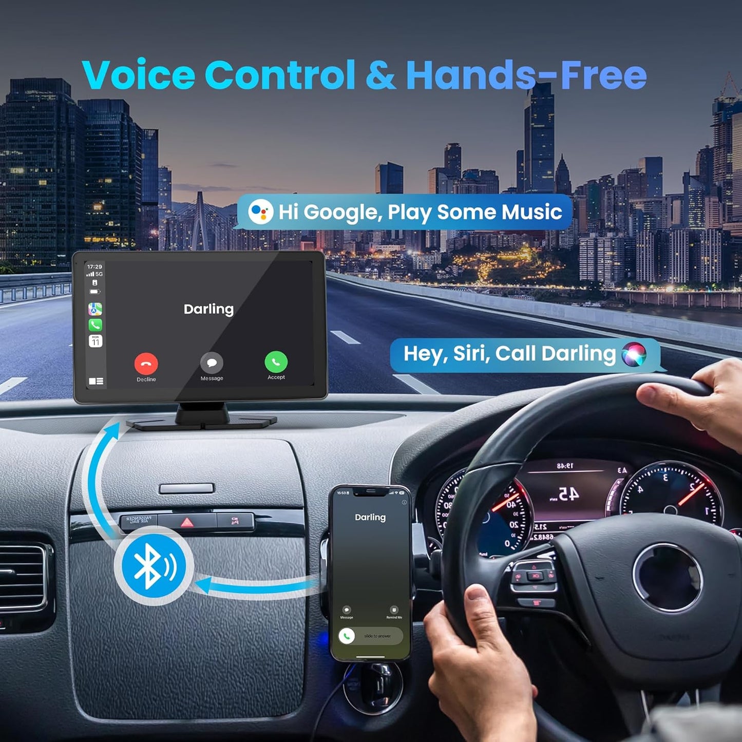 BIGASUO Apple Carplay & Android Auto Screen for Car 4K Dash Cam, 9" HD Touchscreen with 1080P Backup Camera, GPS Navigation/Mirror Link/Voice Control/Bluetooth Fits All Cars