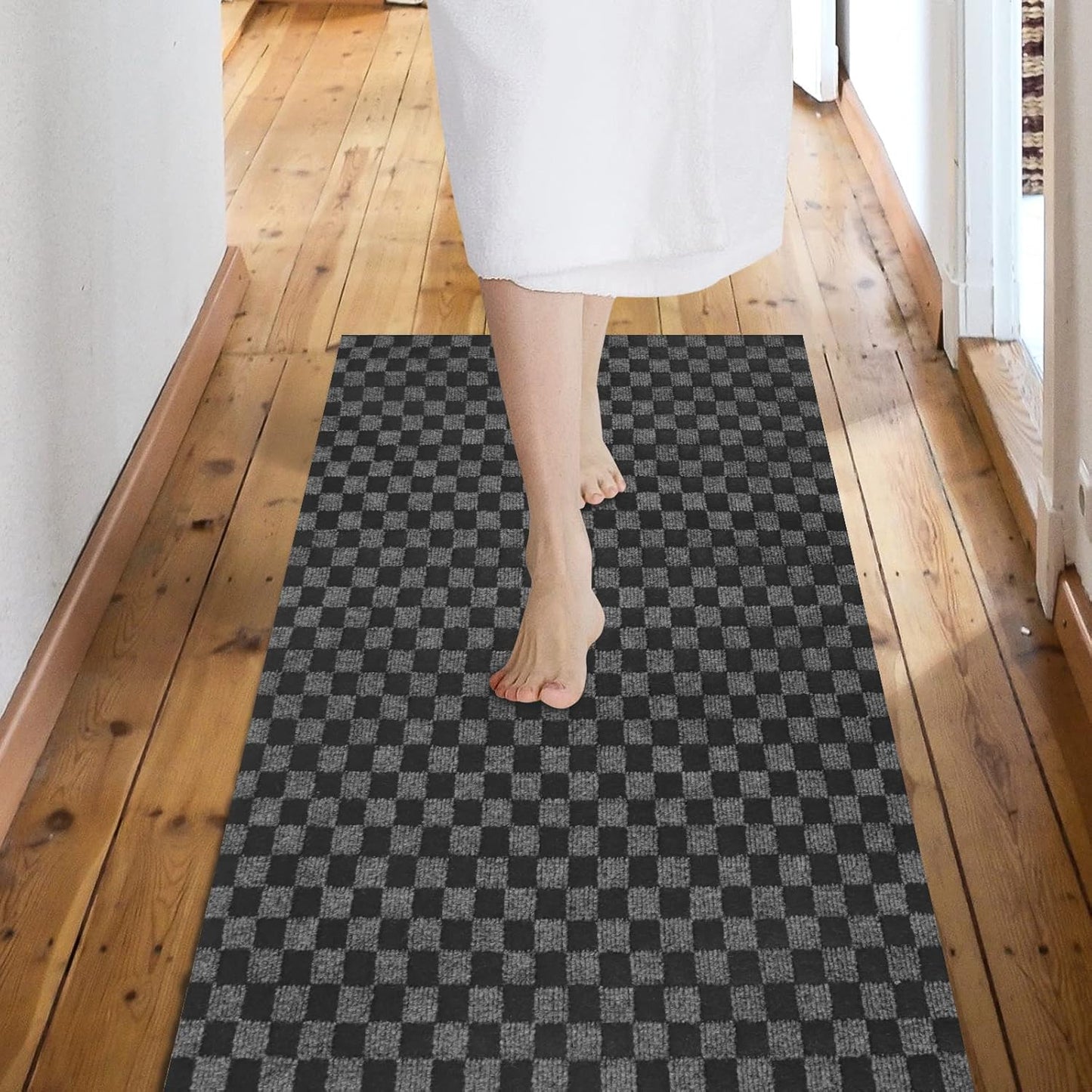 Custom Size Backed Non-Slip Area Rugs Runner, Easy Clean, Waterproof Runner Rugs for Hallway Entryway, Kitchen, Laundry, 4FT x 41FT, Gray Checkered