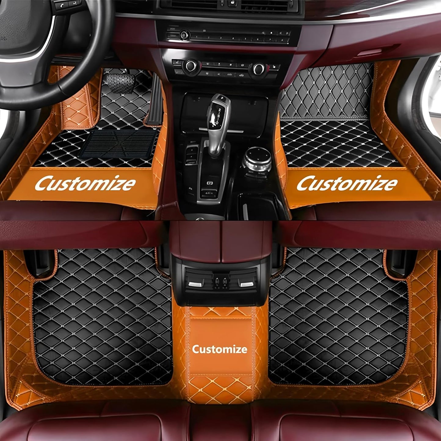 Custom Personalized Floor Mats for Cars，Luxury Full Coverage All Car Floor Mats，Anti-Slip Leather Car Mat Set ，Custom Floor Mats for 99% of Cars, Trucks & SUVs. (Orange and Black)
