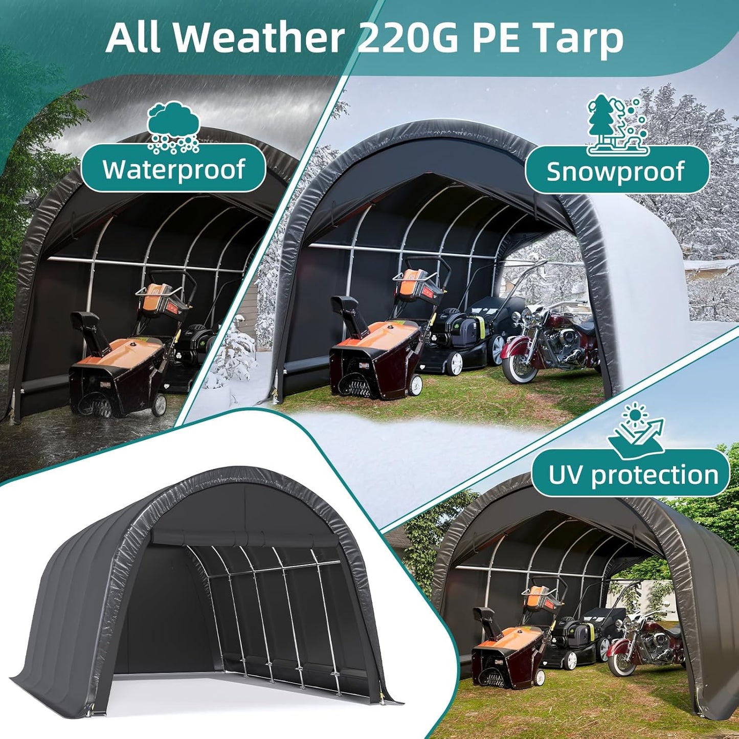 EROMMY Carport 13 x 20 FT Heavy Duty, Portable Garage with All-Steel Metal Frame and Round Style Roof, Anti-Snow Car Canopy Outdoor Storage Shelter for Car, Truck, Boat