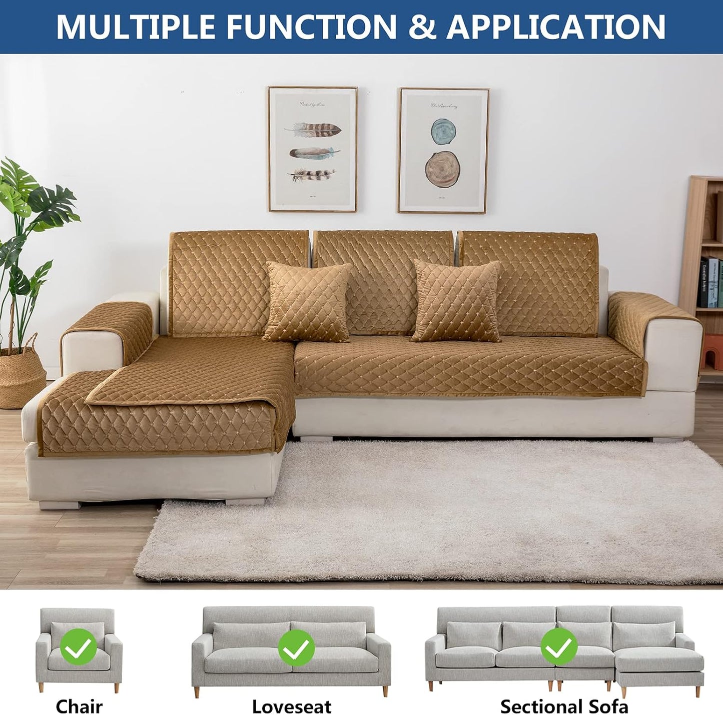 Eismodra Couch Cover,Sectional Couch Covers,Sofa Covers for 3 Cushion Couch,Anti-Slip Sofa Slipcovers for Dogs Cats Kids Loveseat Recliner L Shaped Armrest Backrest,Coffee 36''x82''(Only 1 Piece)