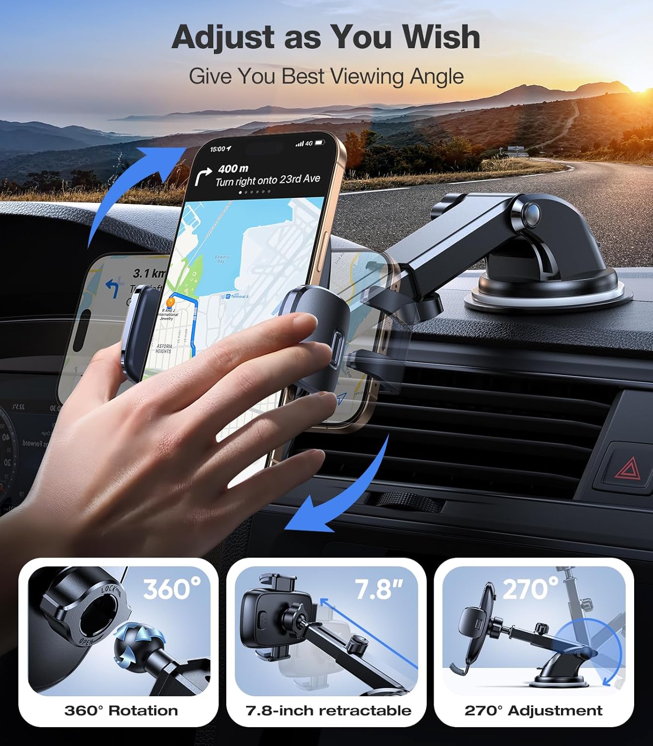 TORRAS 2025【Strongest Suction & Military-Grade】 Phone Holders for Your Car,【Patent & Safety Certs】 Car Phone Holder Mount Truck Stand for Dashboard Windshield Vent for iPhone 16 15 Pro Max, Navy Blue